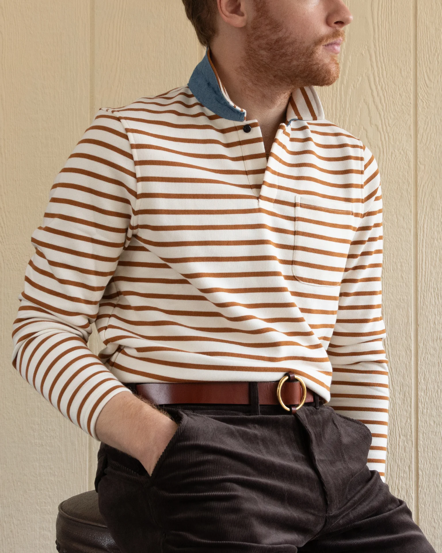 Acadia Polo in Cream/Acorn Loopback Terry - Image 3