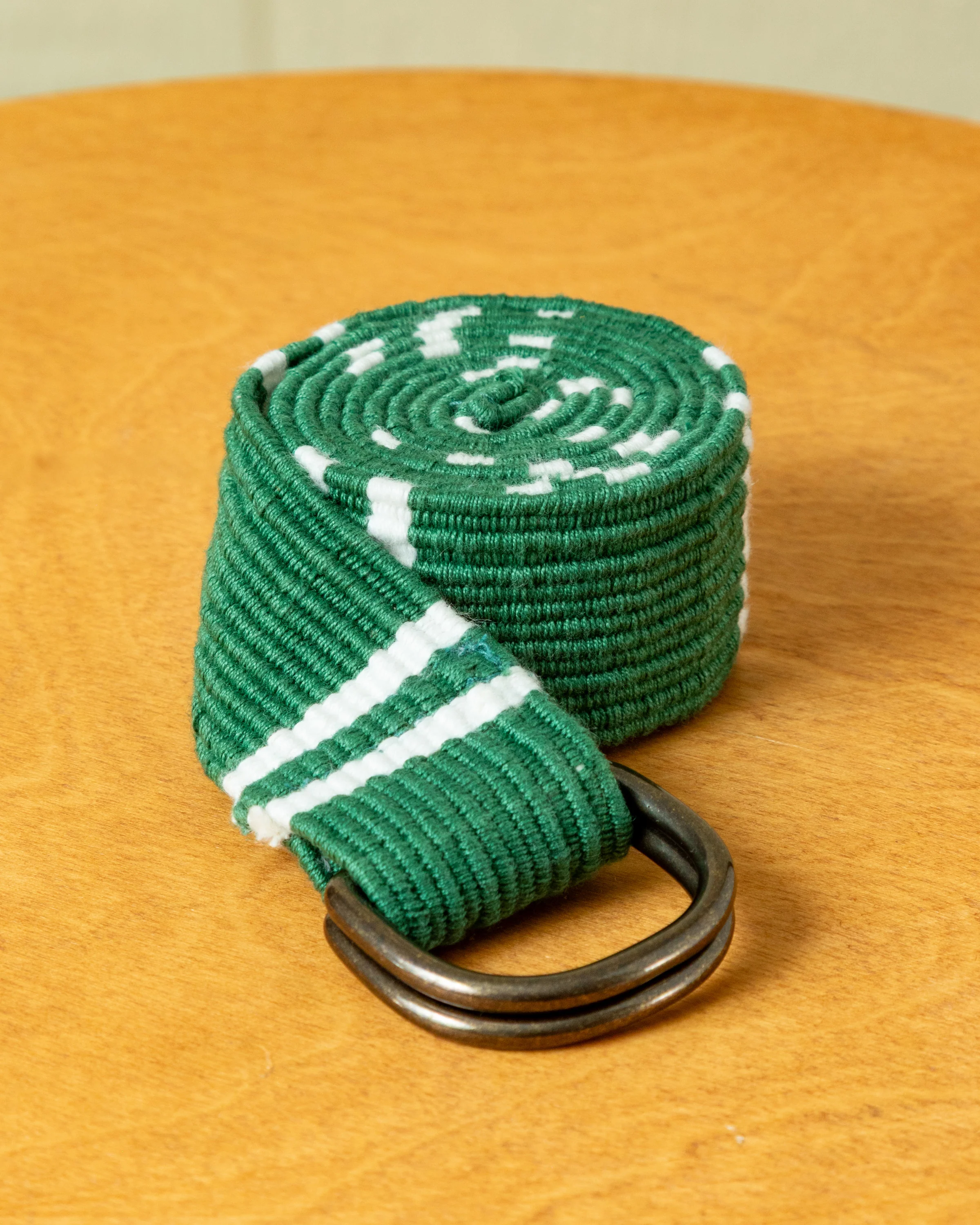 D-Ring Belt in Hunter/Cream Regimental Stripe