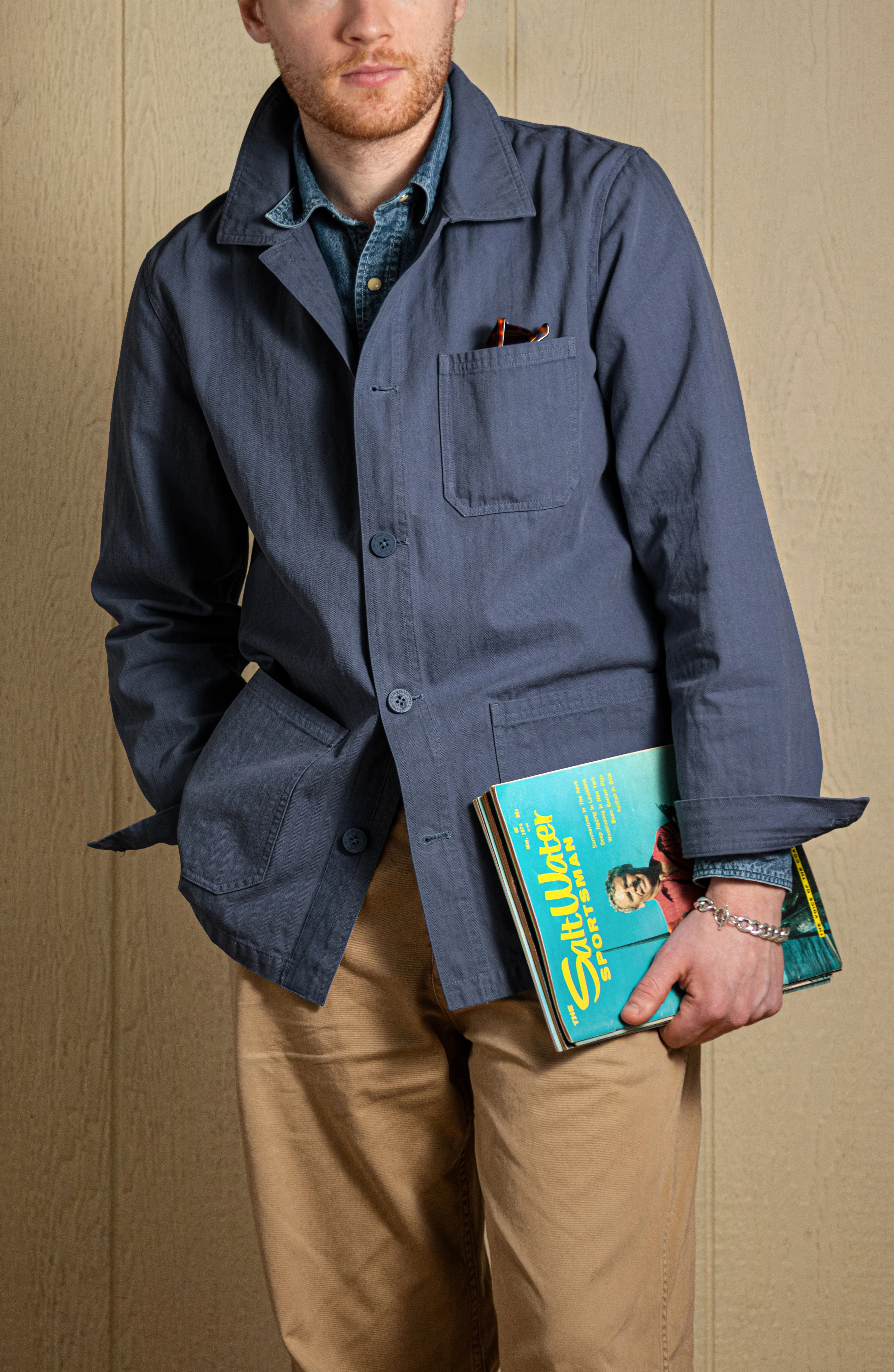 French Workman’s Jacket in Navy Herringbone - Image 3