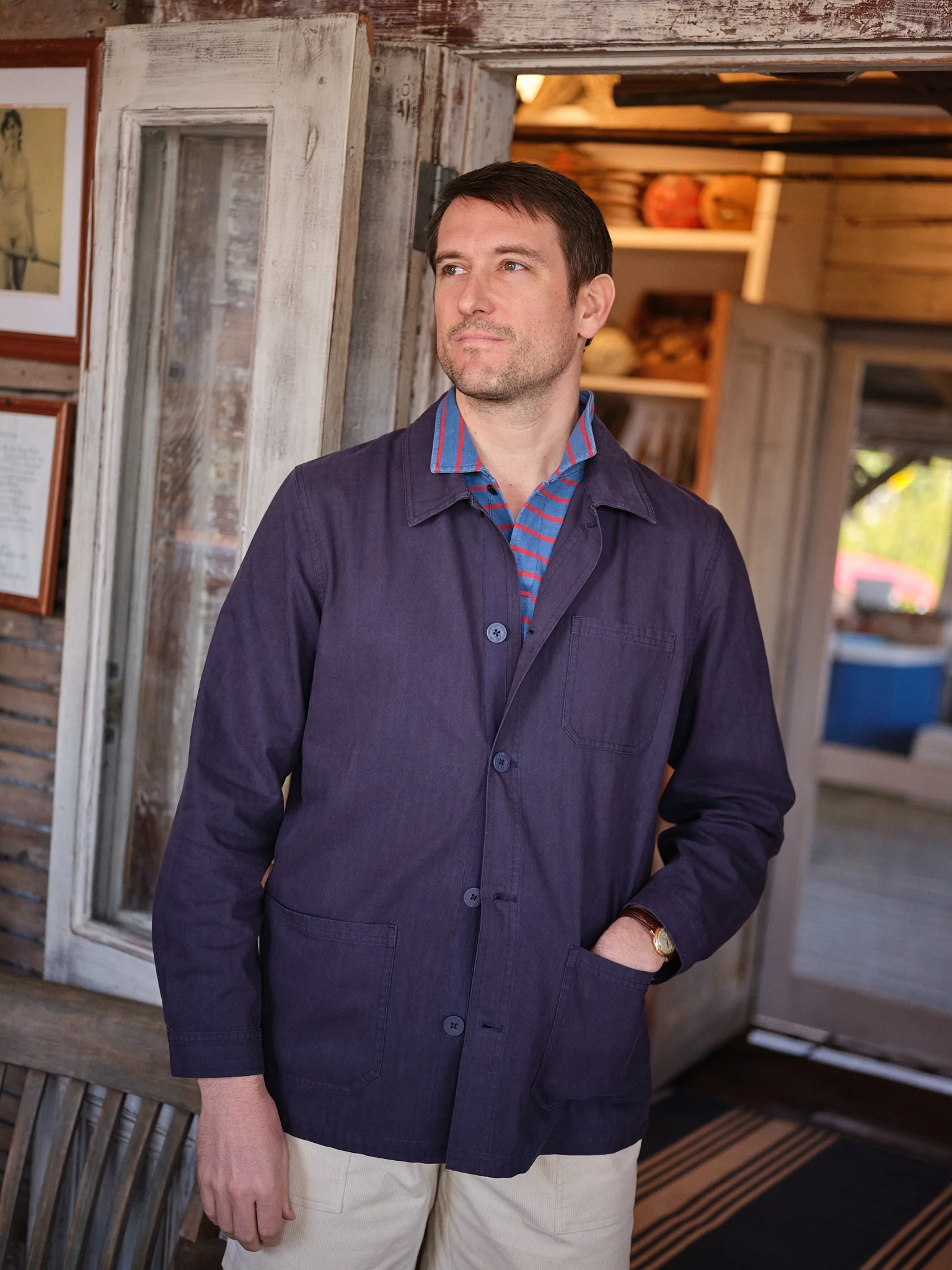 French Workman’s Jacket in Navy Herringbone - Image 4