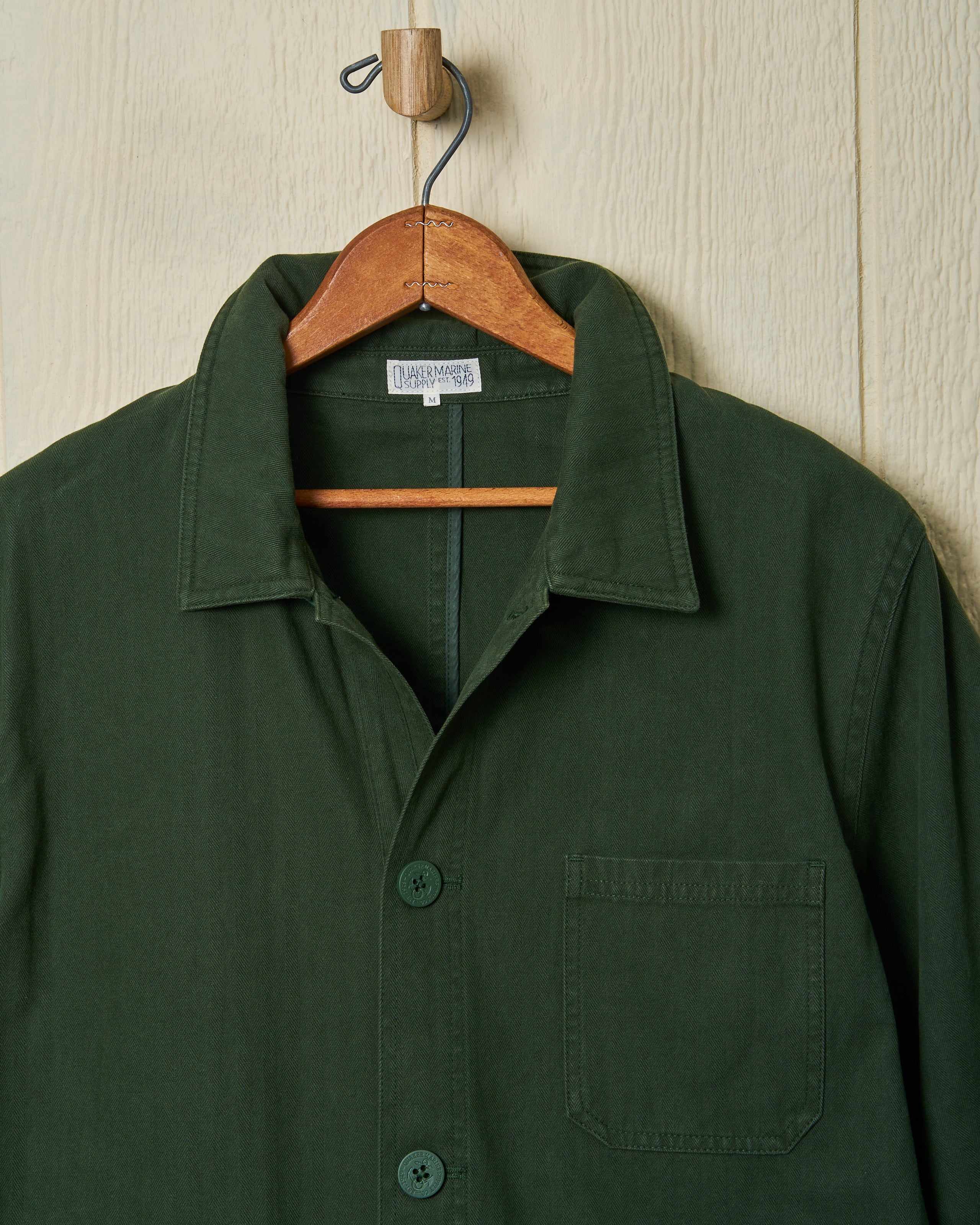 French Workmanâs Jacket in Parks Department Green Herringbone - Image 3
