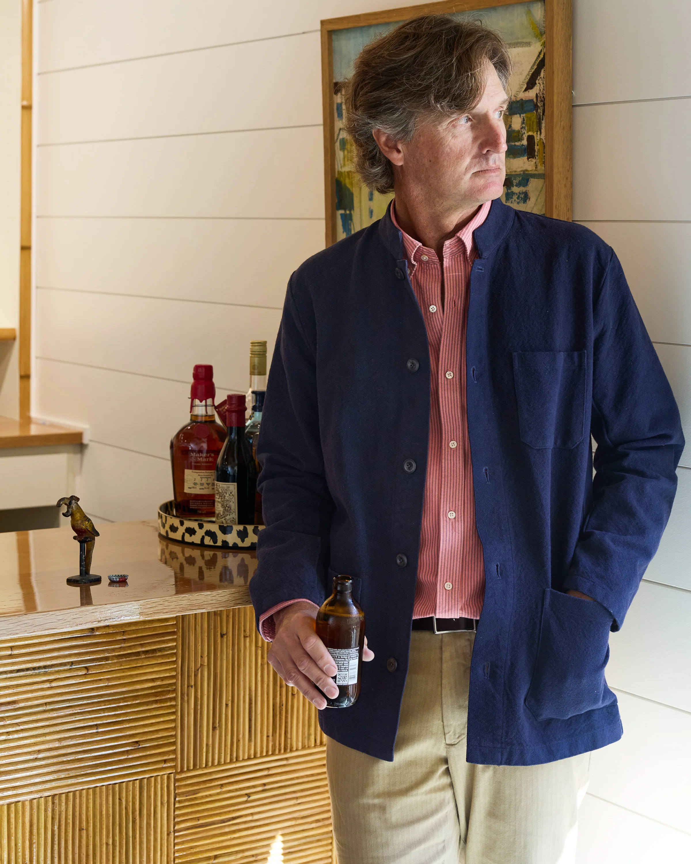 Garment Dyed Oxford Stripe Shirt in Faded Red - Image 4