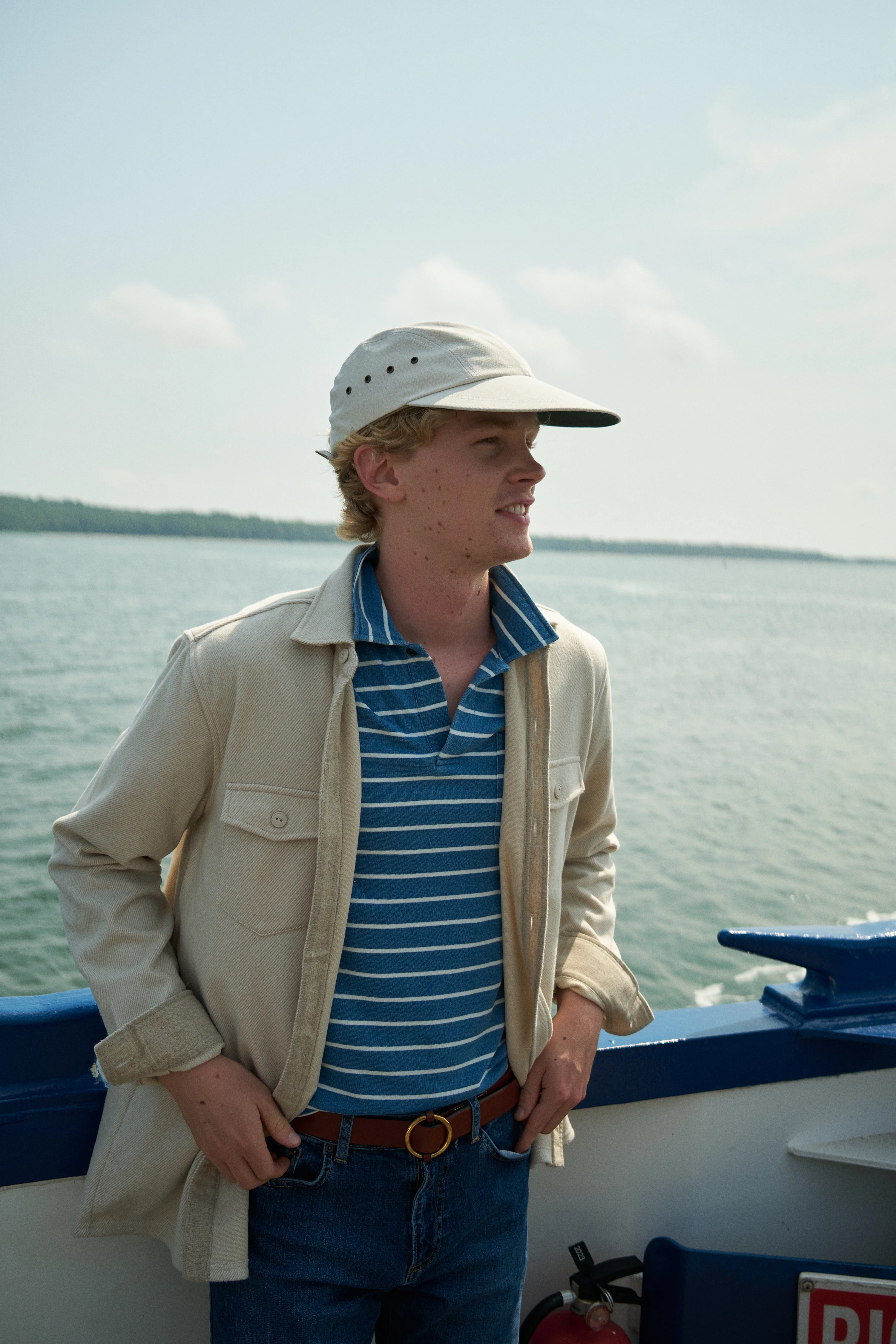Heavyweight Long Sleeve Indigo Polo in ¾” Indigo/White Stripe - Image 5
