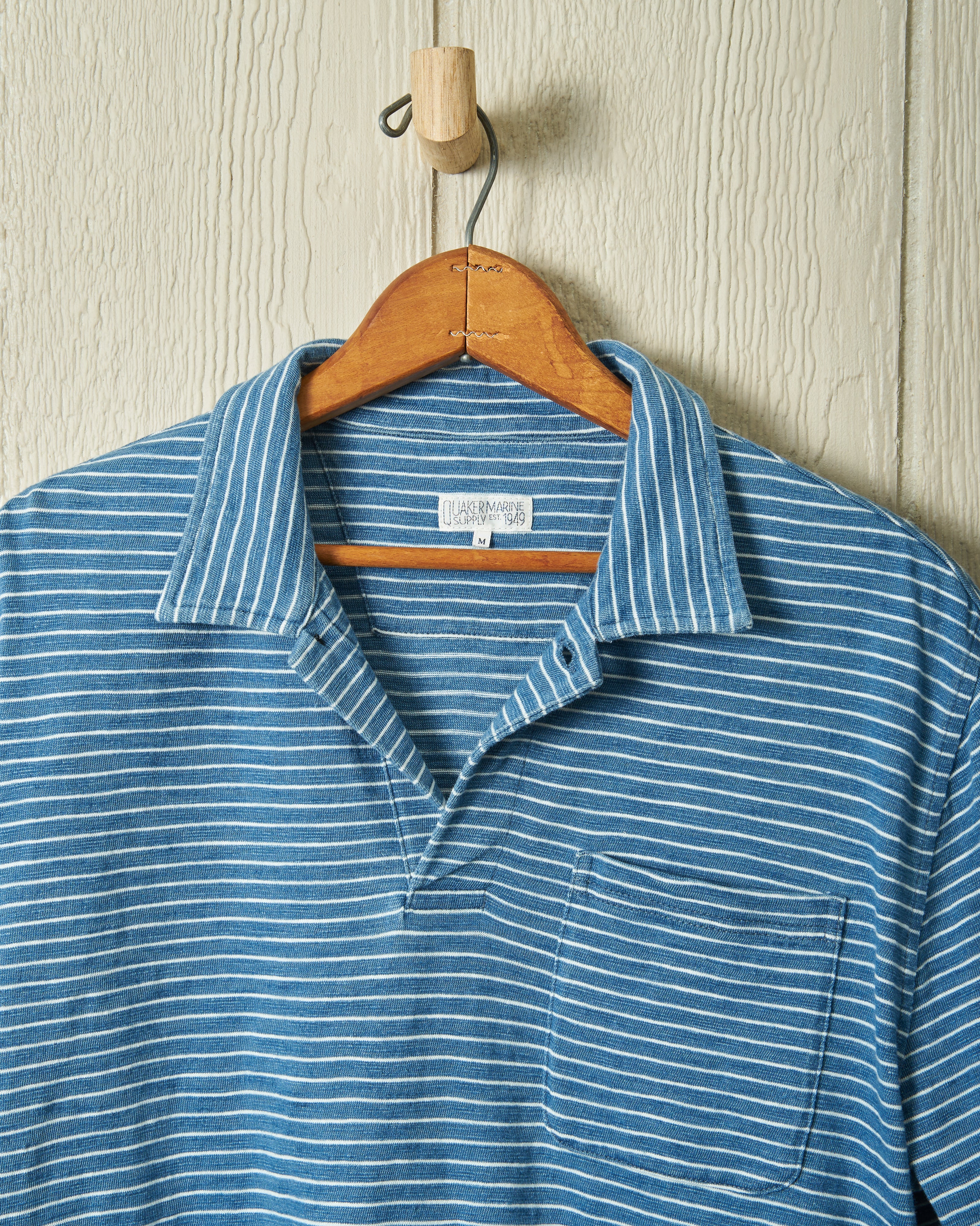 Indigo Polo in Blue/White Slub Stripe - Image 3