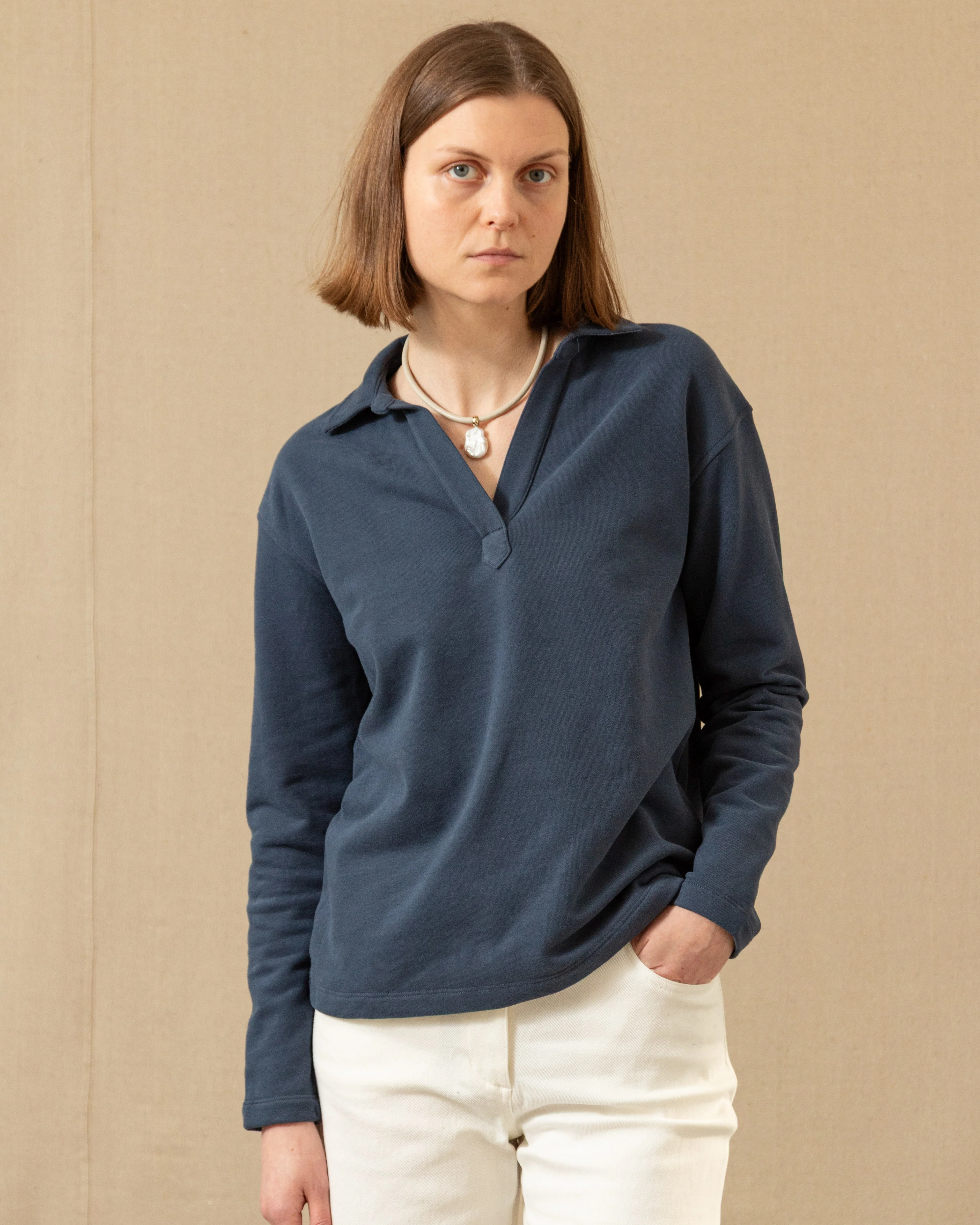 Inlet Pullover in Navy Loopback Terry - Image 3