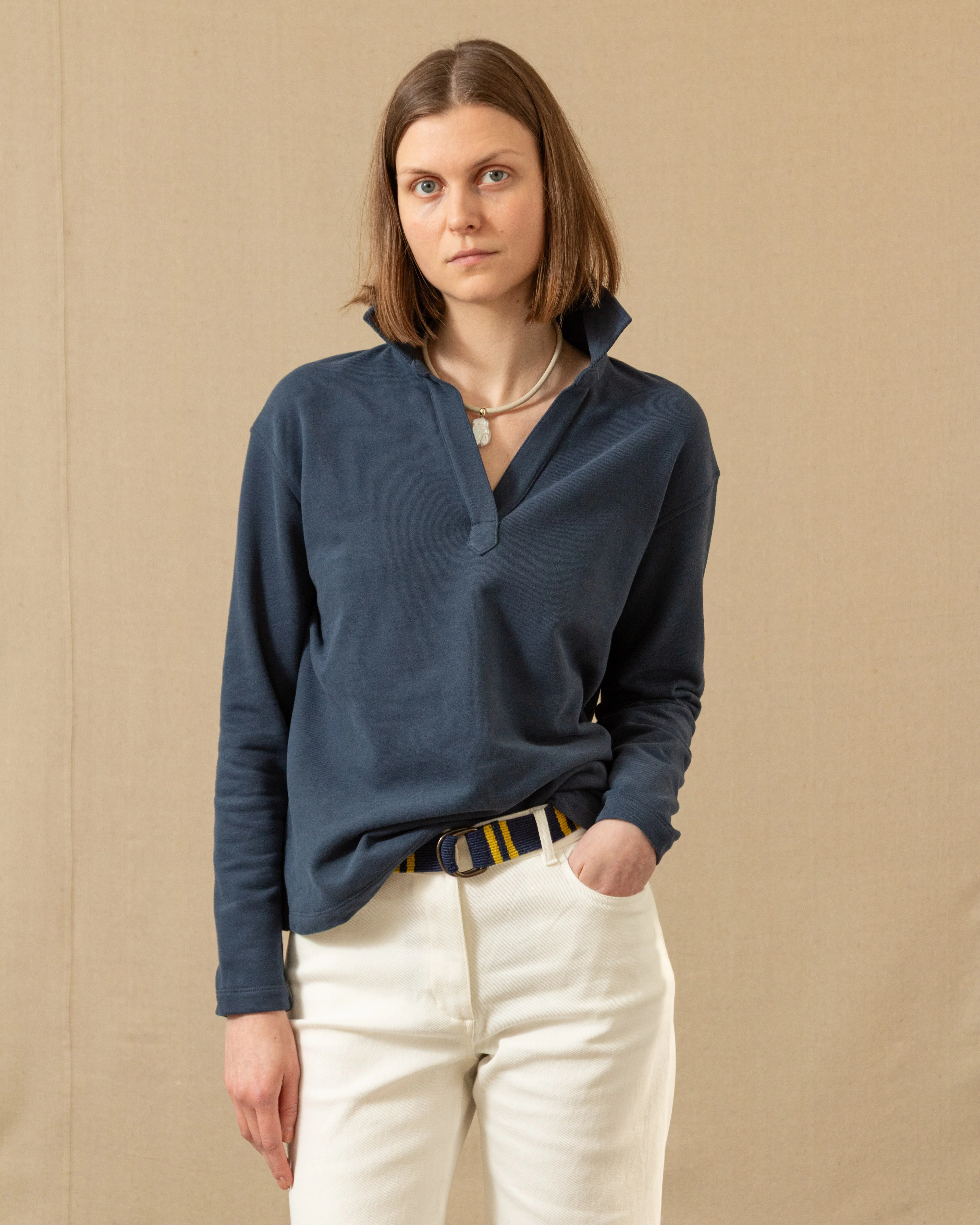 Inlet Pullover in Navy Loopback Terry - Image 8