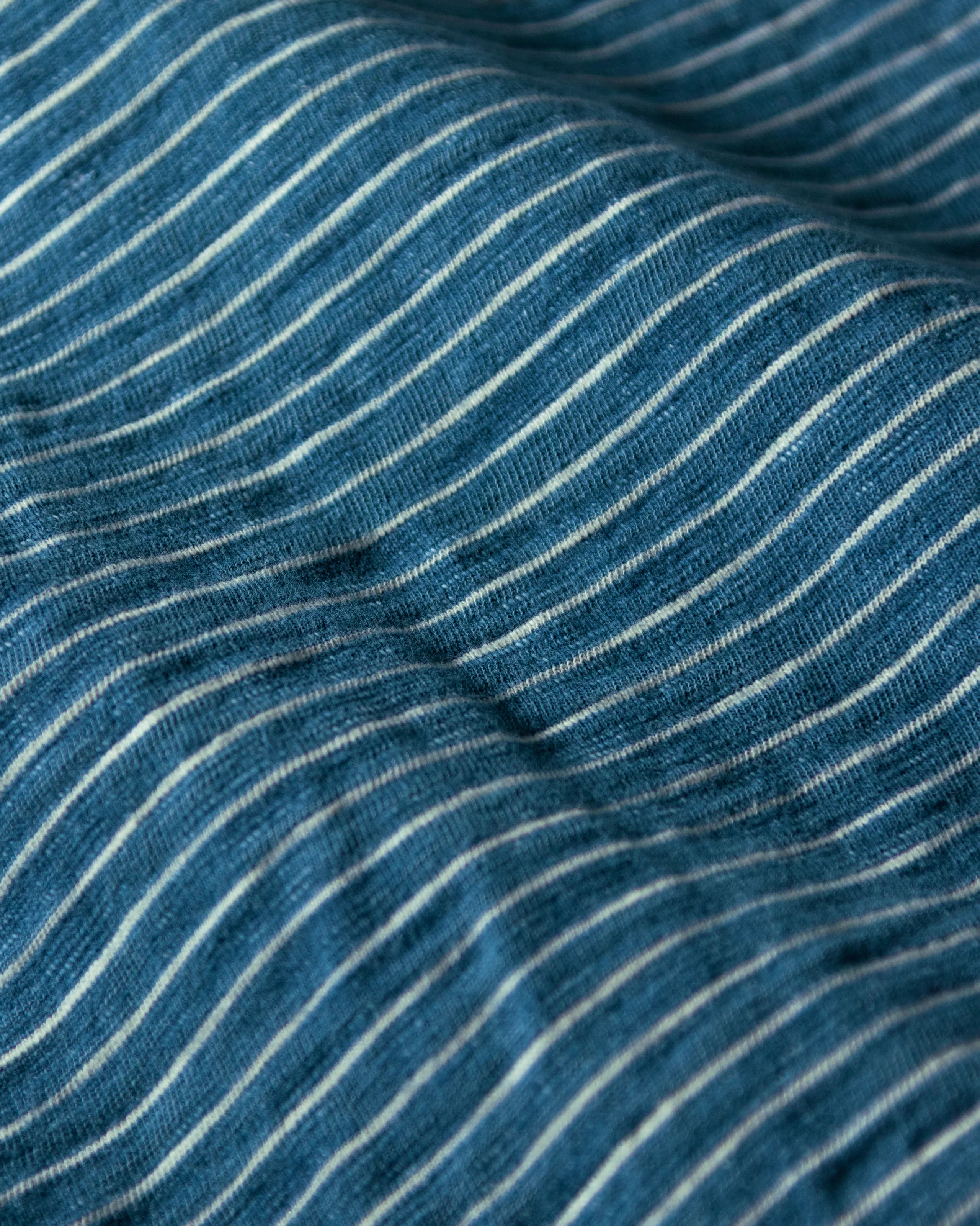 Long Sleeve Indigo Polo in Blue/White Slub Stripe - Image 3