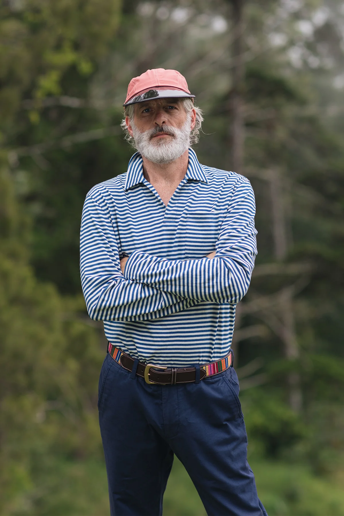 Long Sleeve Indigo Polo in Blue/White Stripe - Image 3