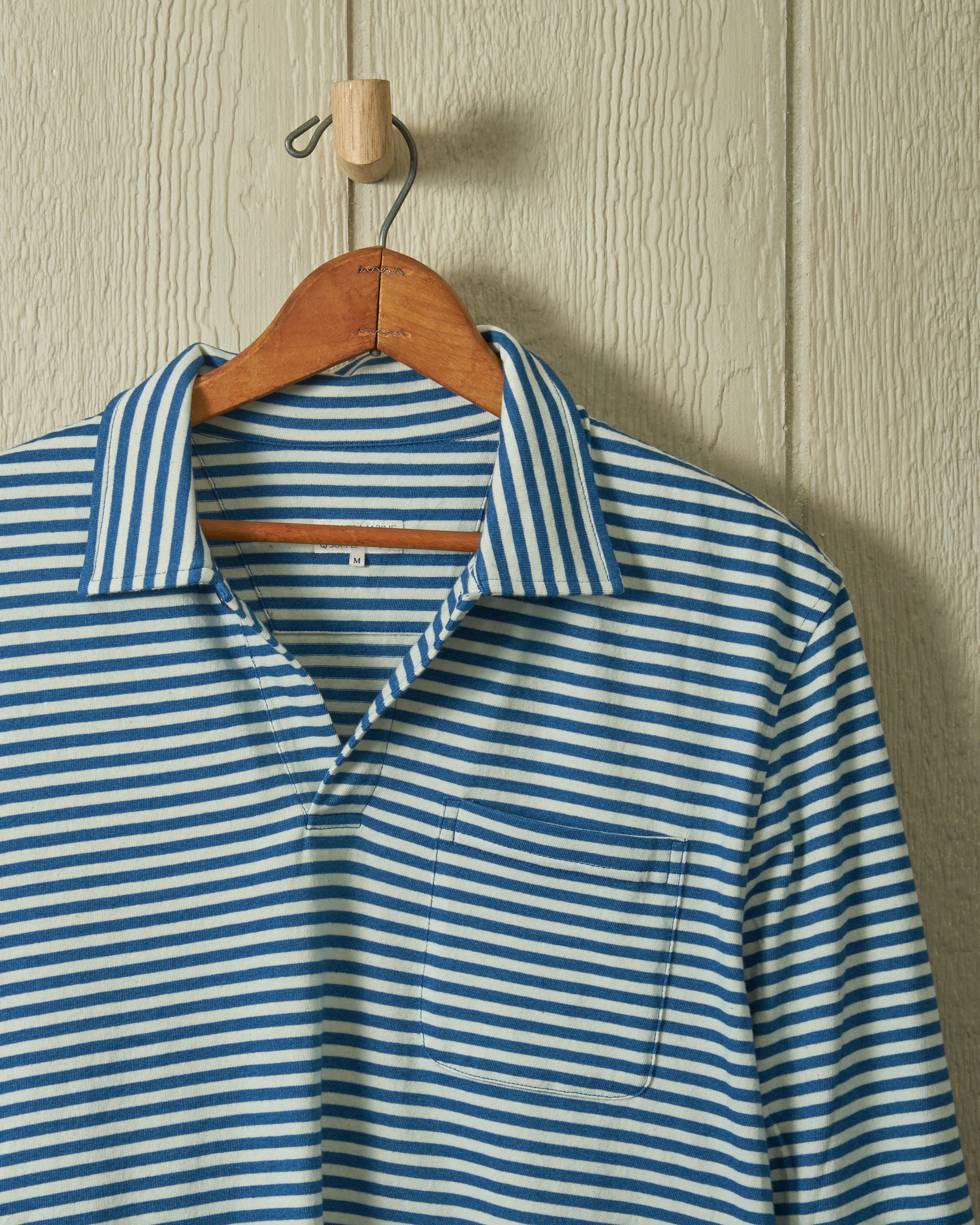 Long Sleeve Indigo Polo in Blue/White Stripe - Image 5