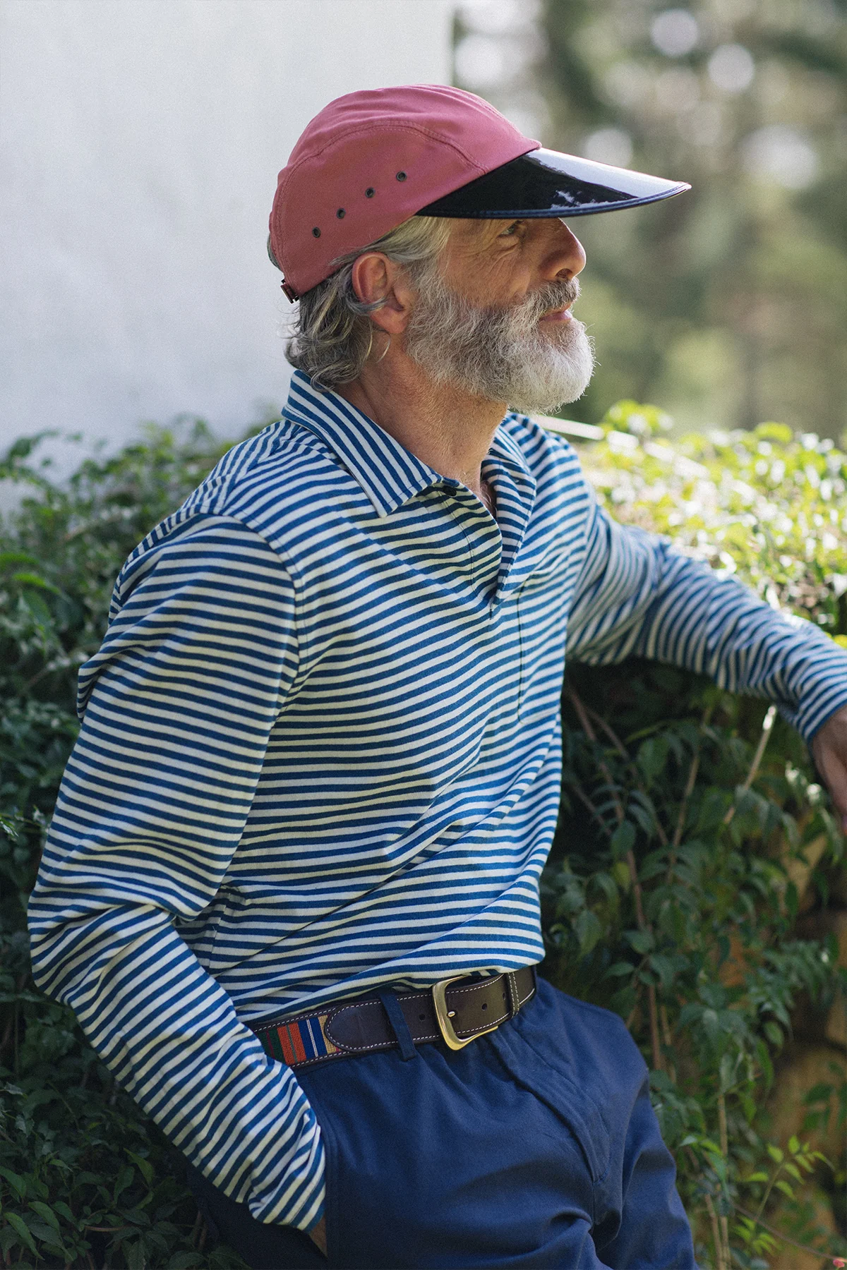 Long Sleeve Indigo Polo in Blue/White Stripe - Image 6