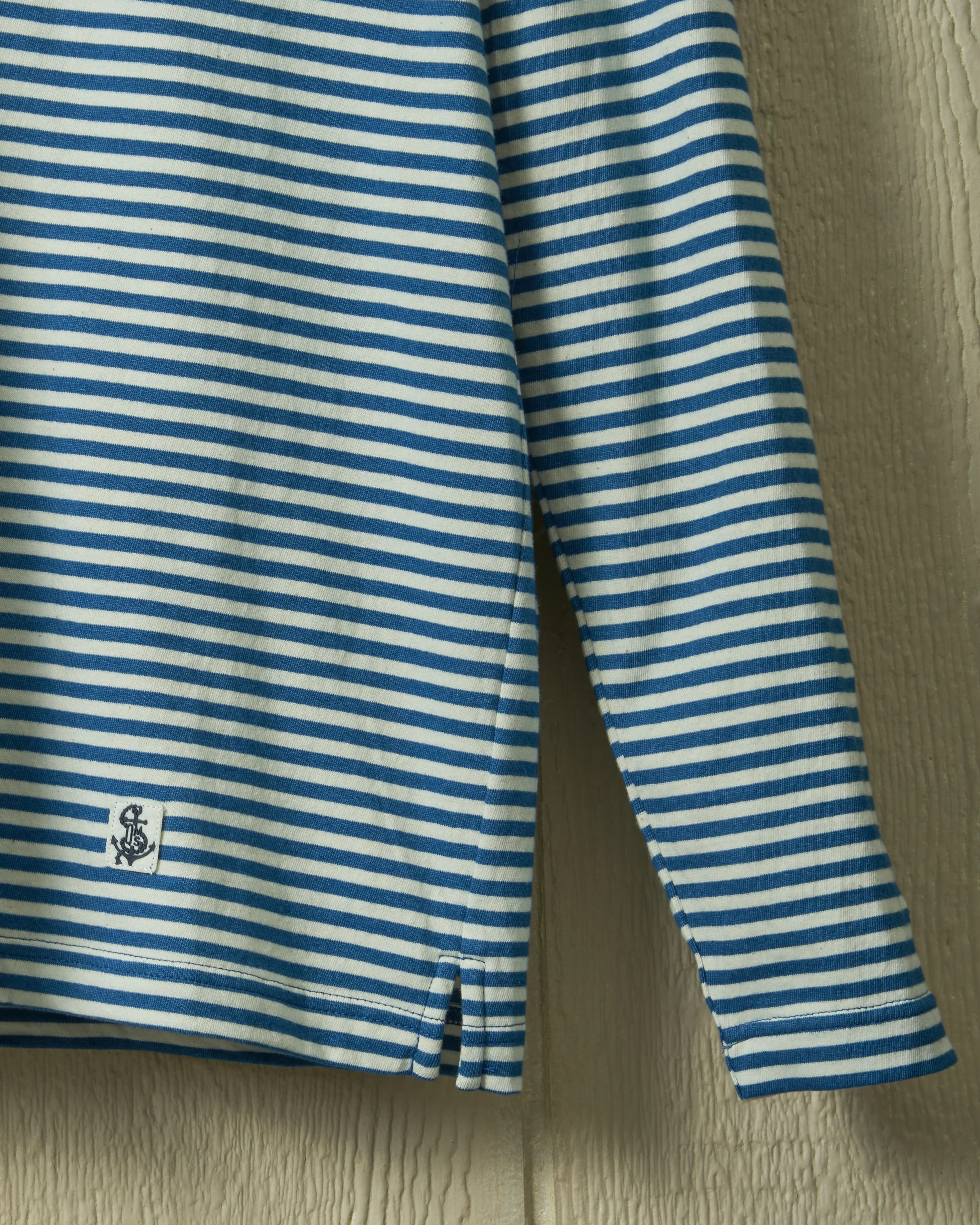 Long Sleeve Indigo Polo in Blue/White Stripe - Image 7