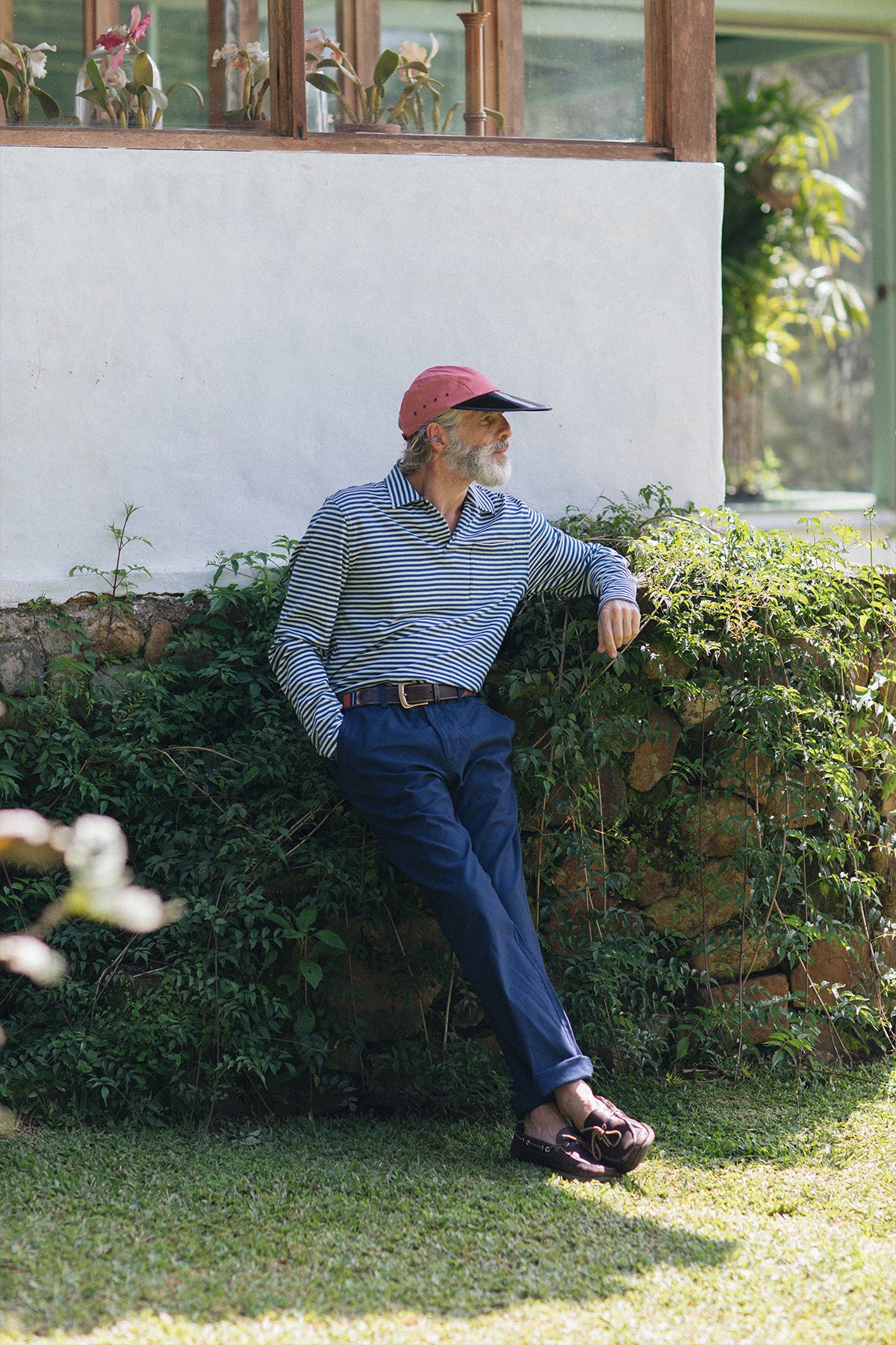 Long Sleeve Indigo Polo in Blue/White Stripe - Image 8