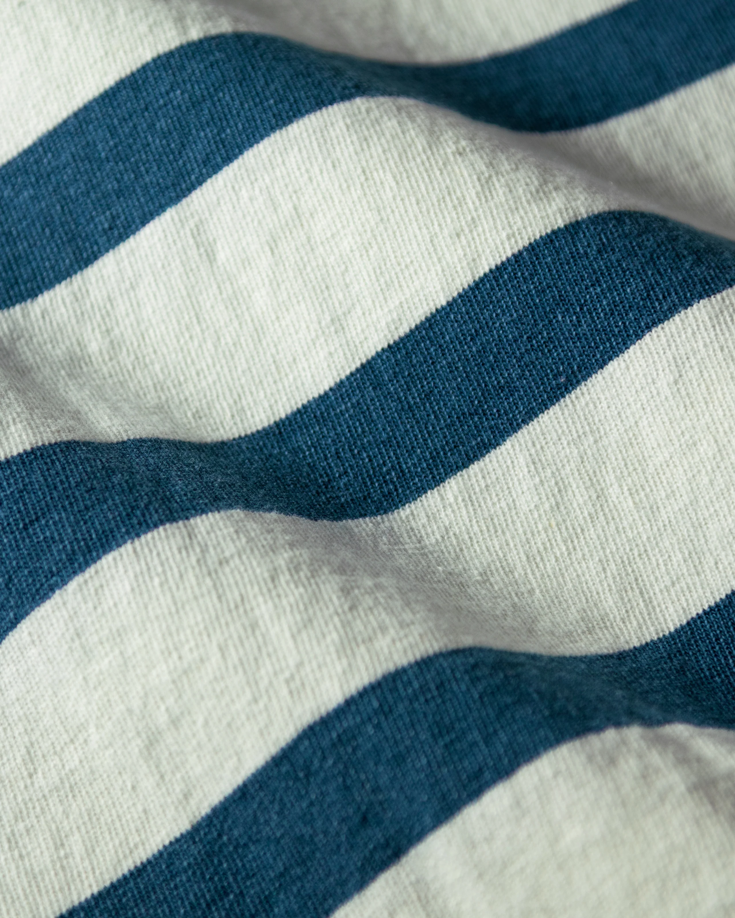 Long Sleeve Indigo Polo in Blue/Antique White Wide Stripe - Image 3