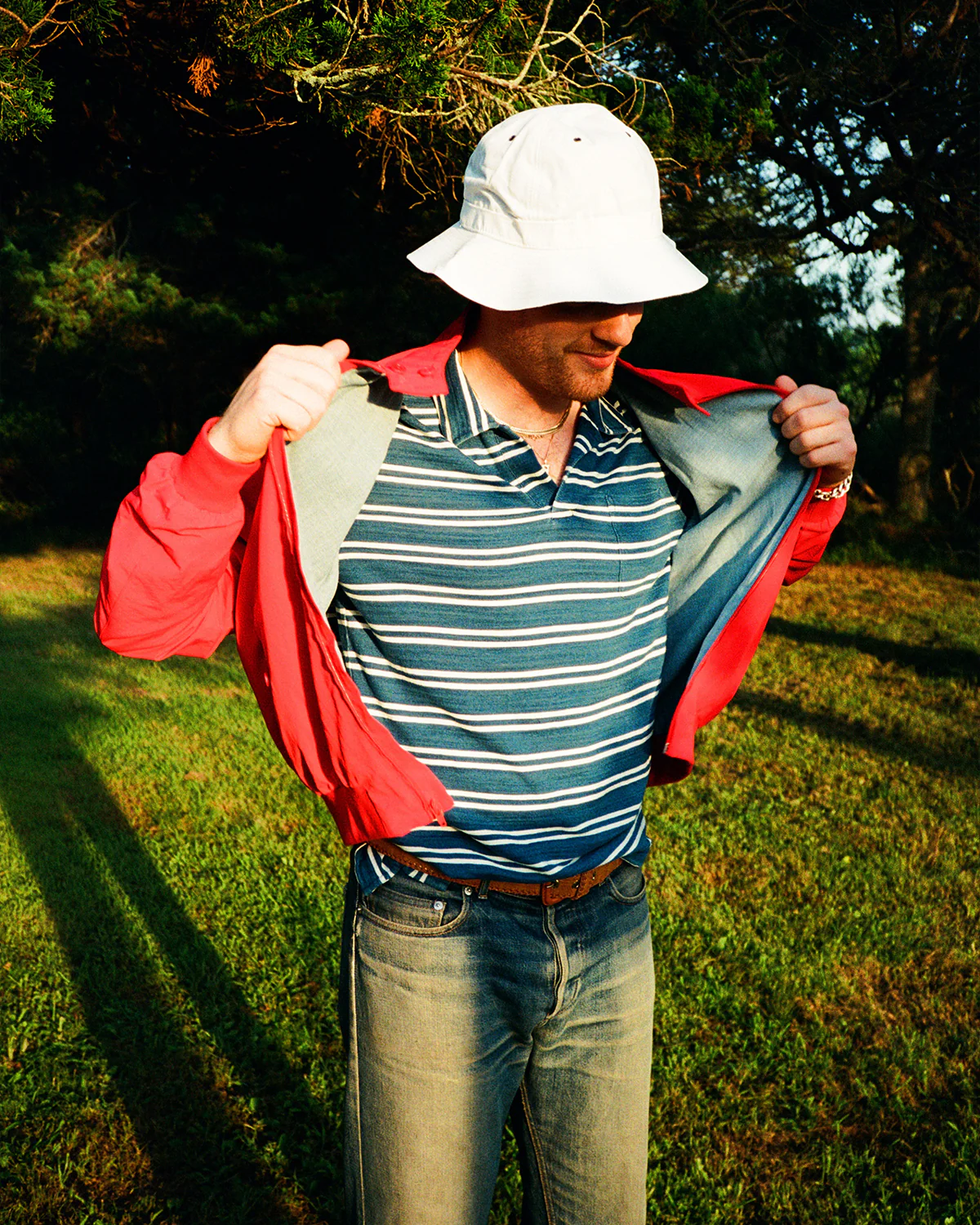 Long Sleeve Indigo Polo in Indigo/White Double Stripe - Image 4