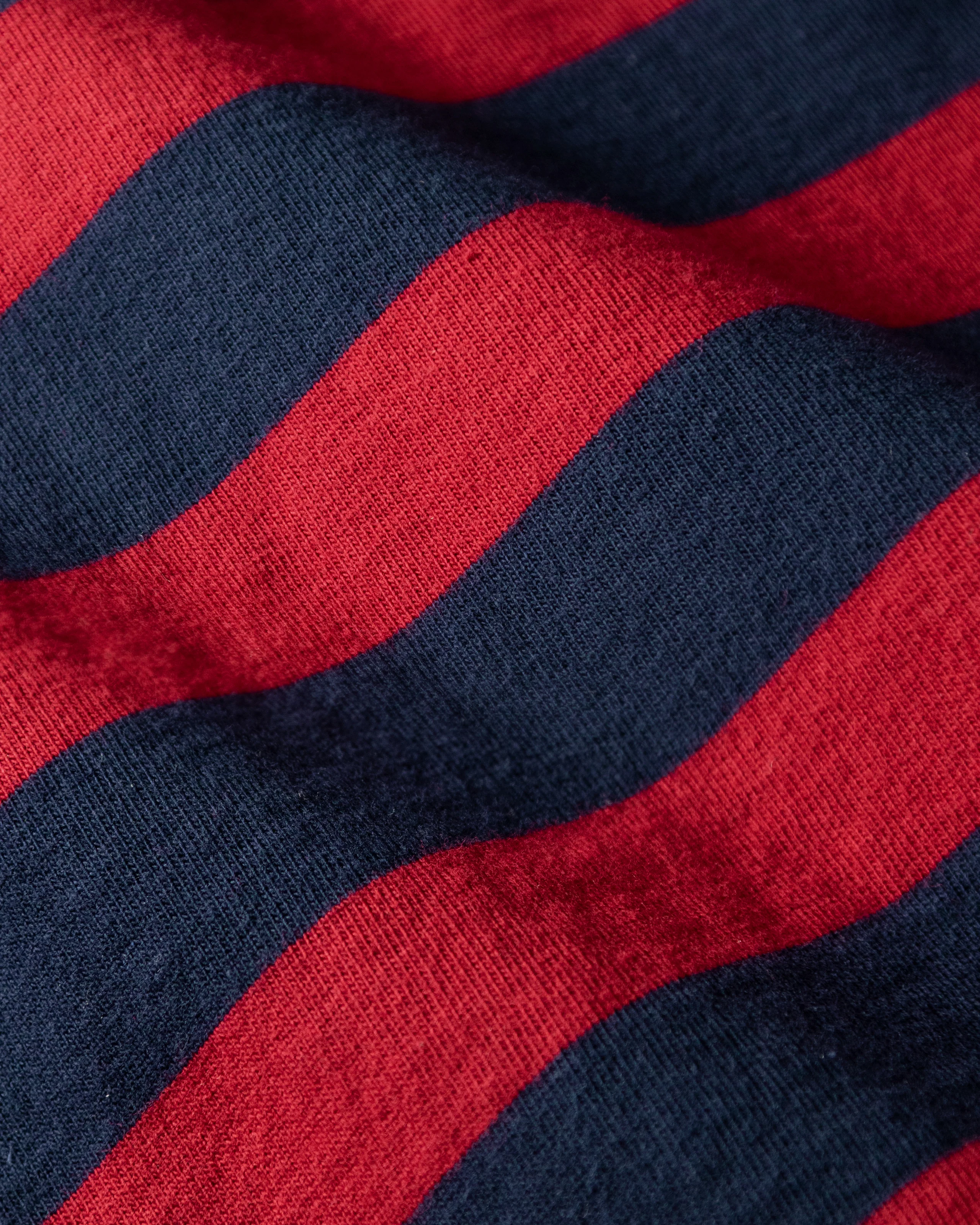 Long Sleeve Indigo Polo in Navy/Burgundy Wide Stripe - Image 3