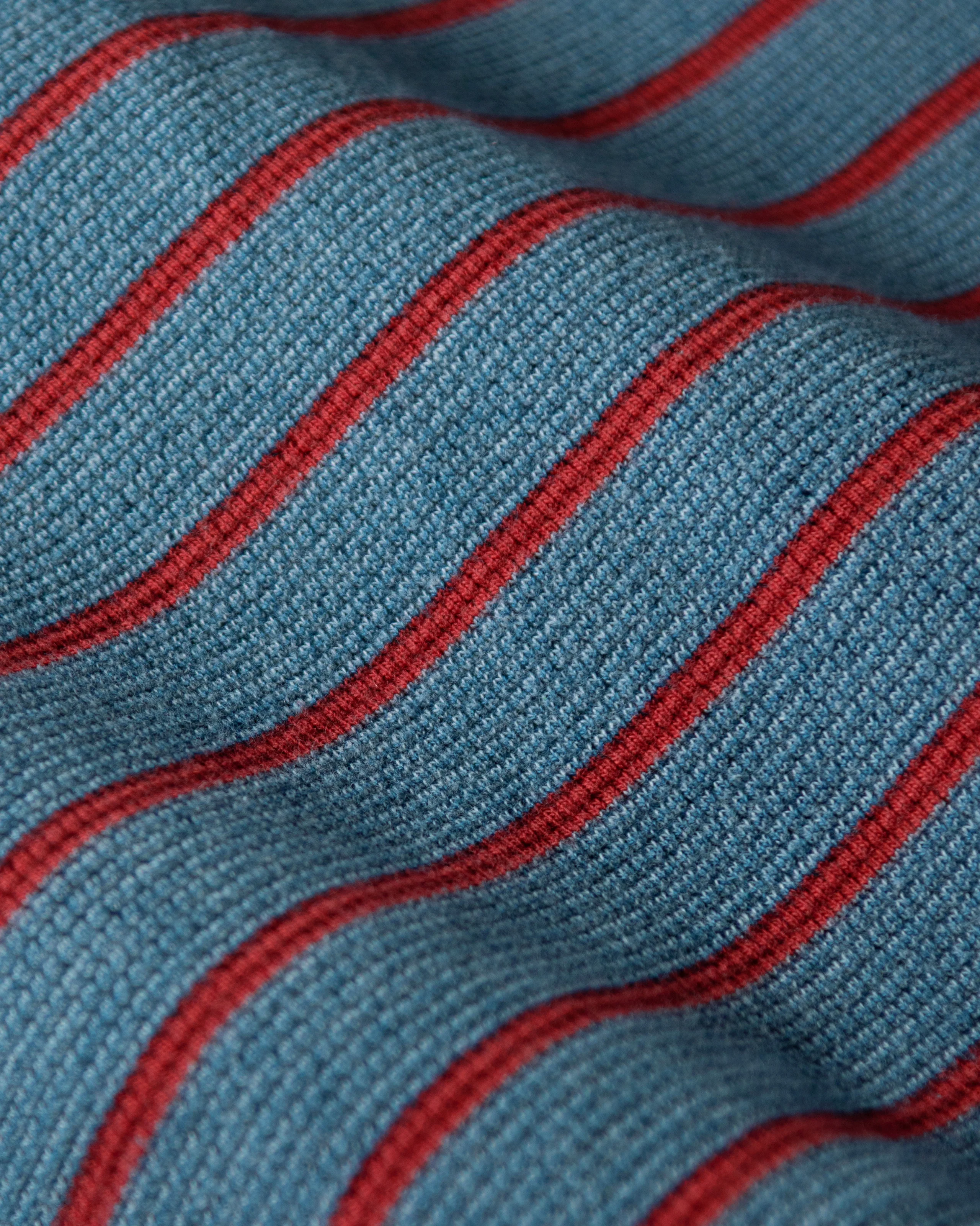 Long Sleeve Indigo Polo in Red/Navy Ribbed Knit - Image 3