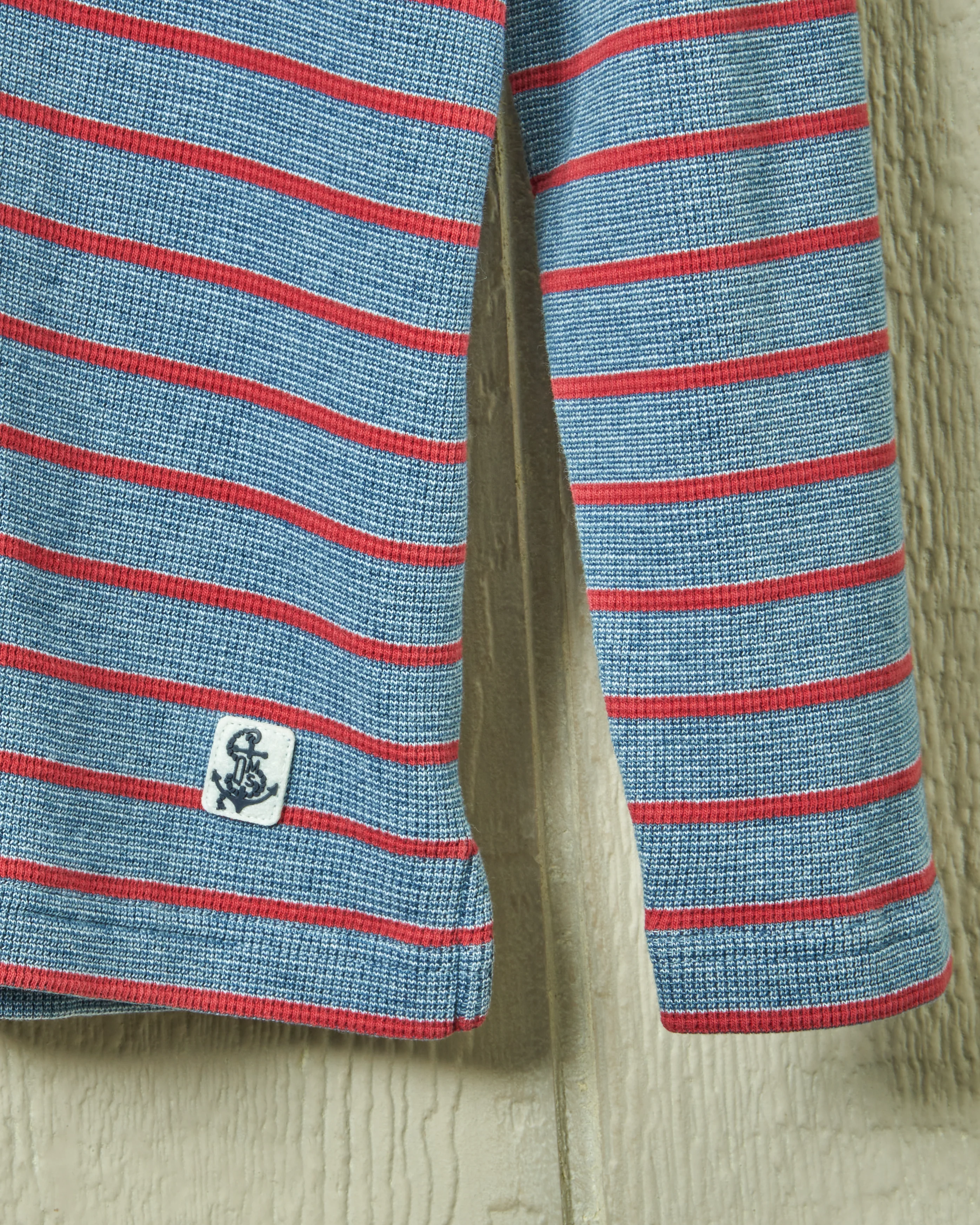 Long Sleeve Indigo Polo in Red/Navy Ribbed Knit - Image 6