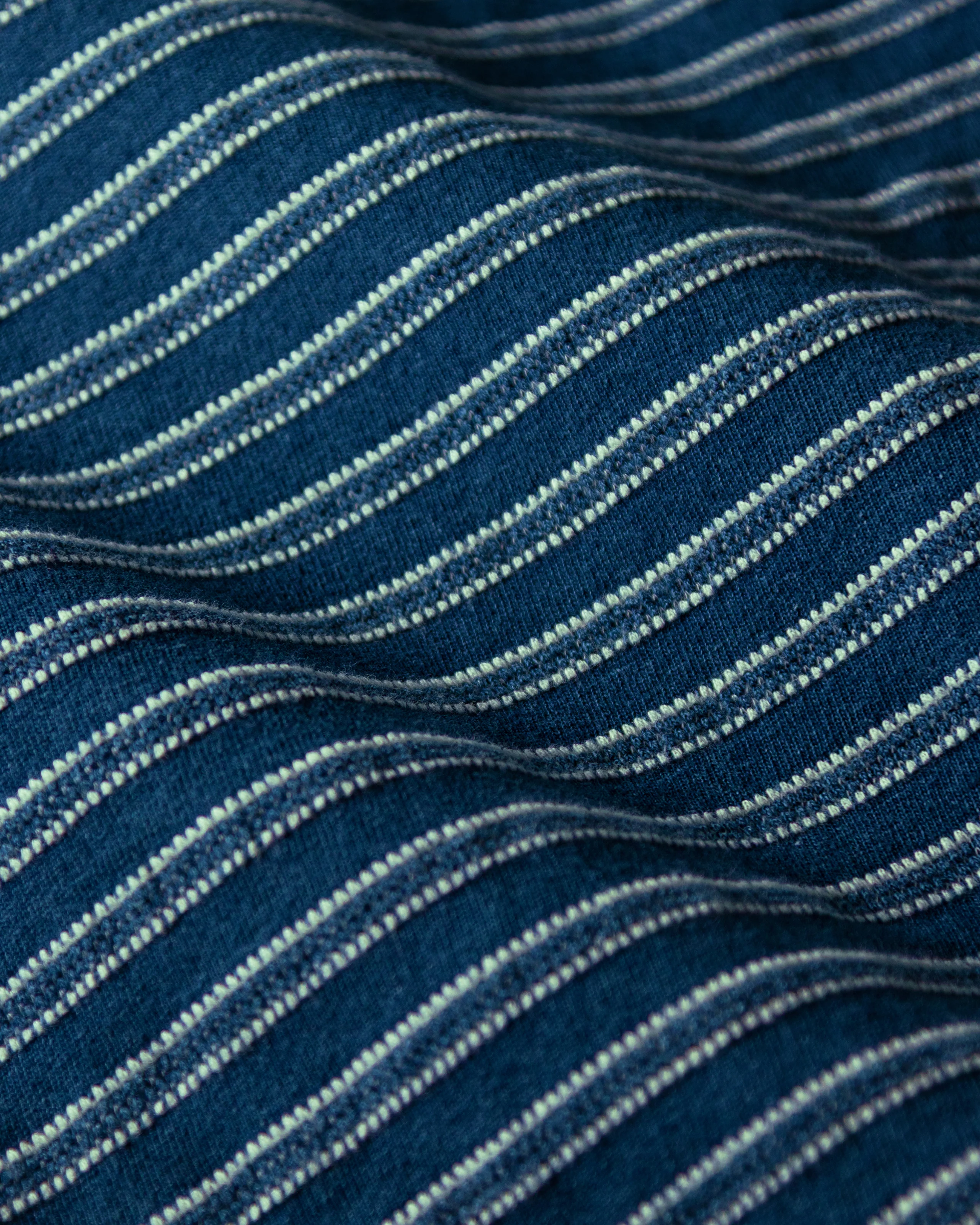 Long Sleeve Indigo Polo in Mid Wash Jacquard Stripe - Image 4