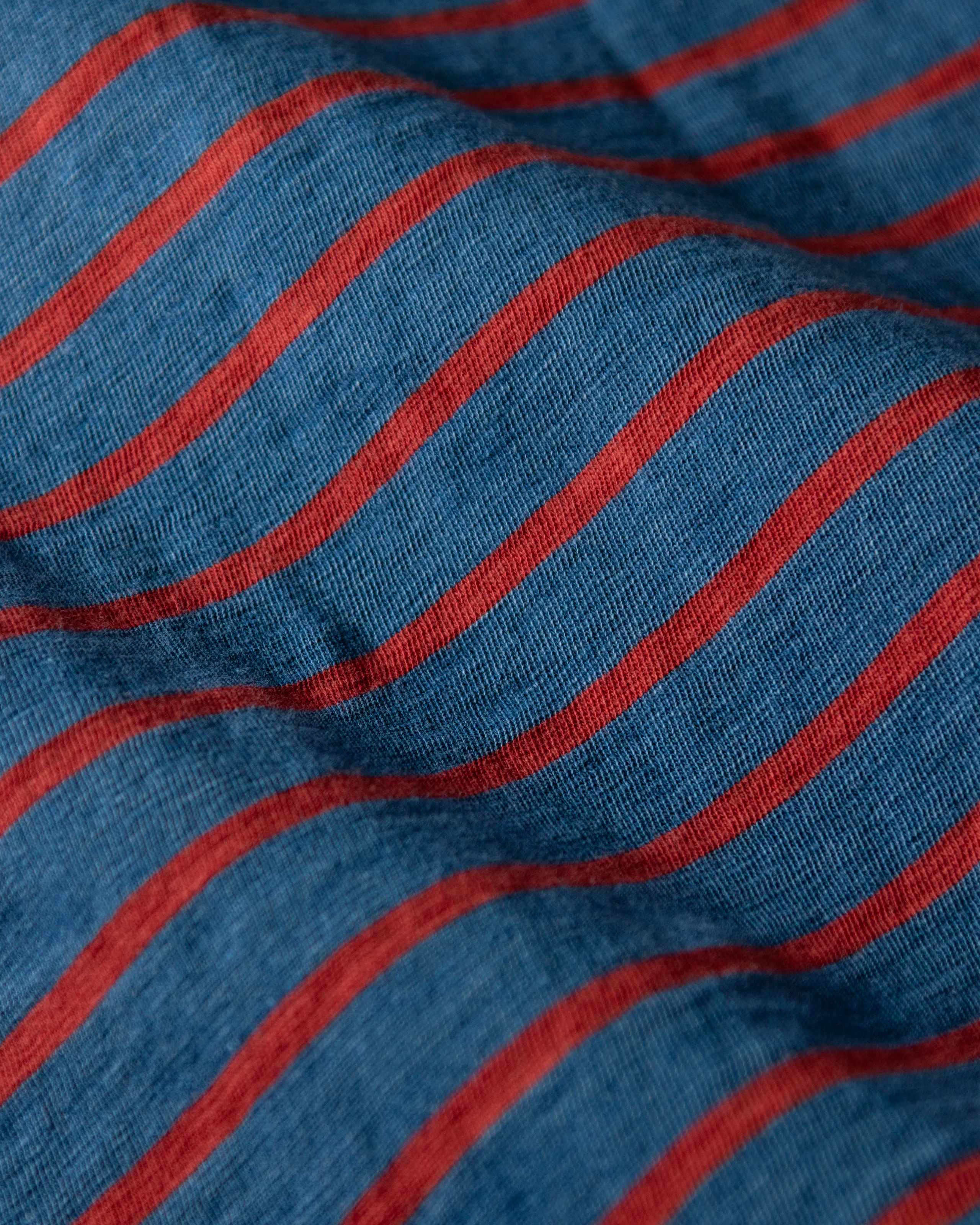 Long Sleeve Indigo Polo in 3/4" Red/Navy Stripe - Image 3