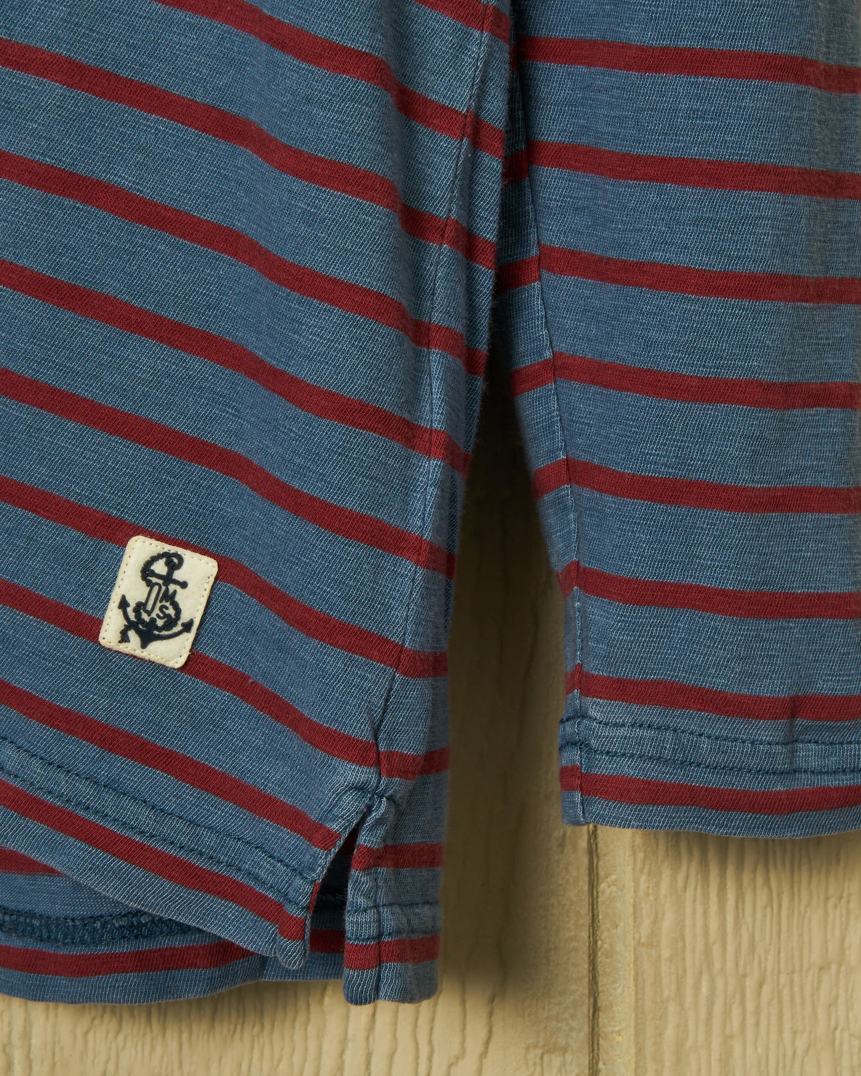 Long Sleeve Indigo Polo in 3/4" Red/Navy Stripe - Image 6