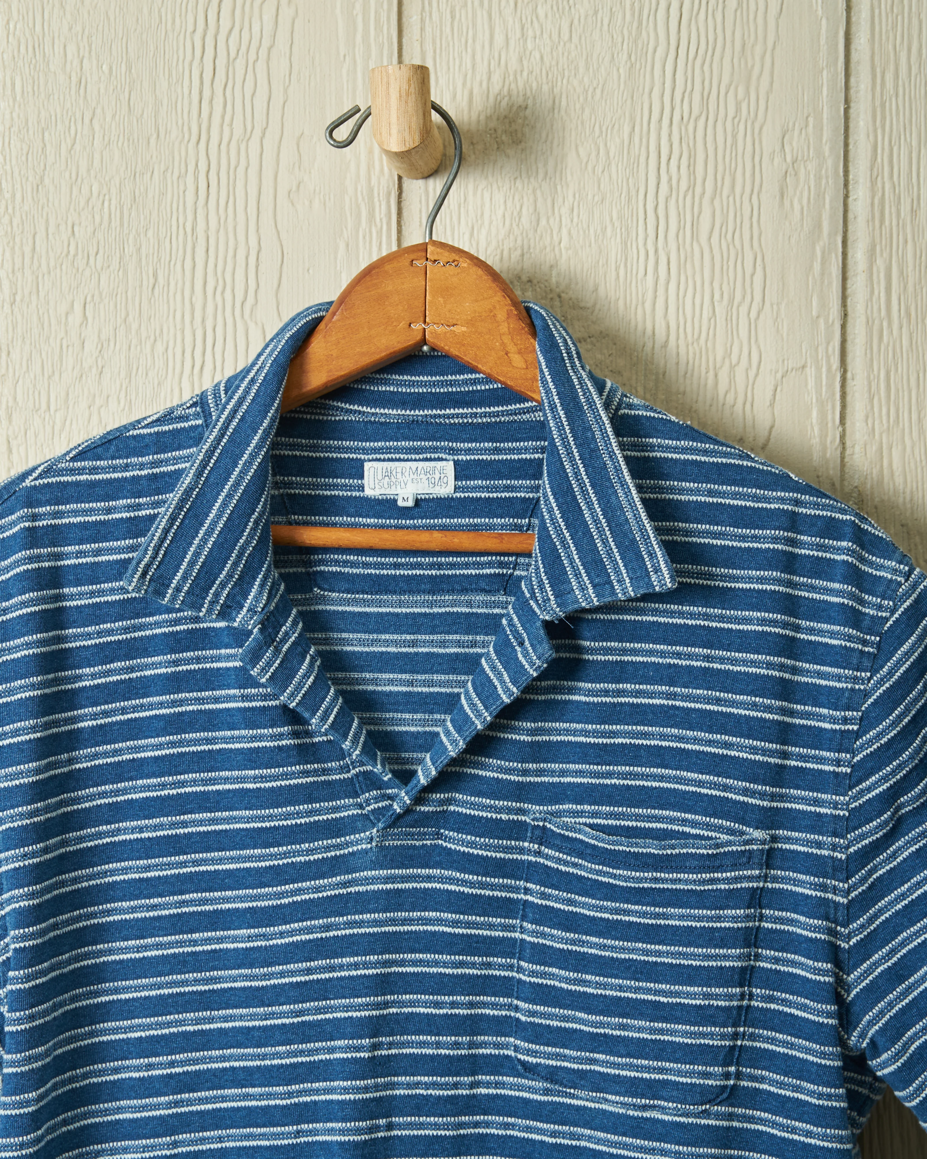Indigo Polo in Mid Wash Jacquard Stripe - Image 3