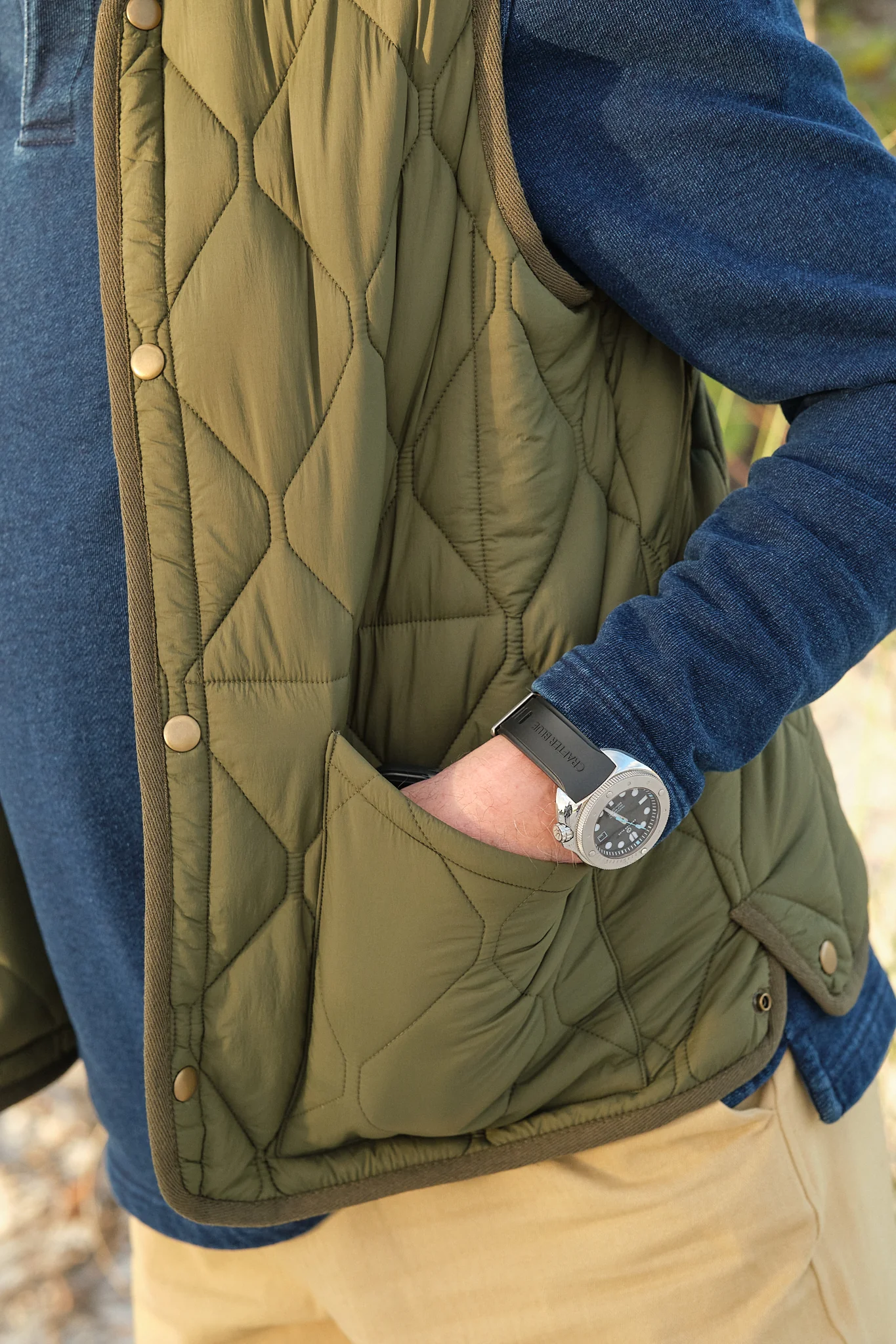 Quilted Vest in Olive - Image 6