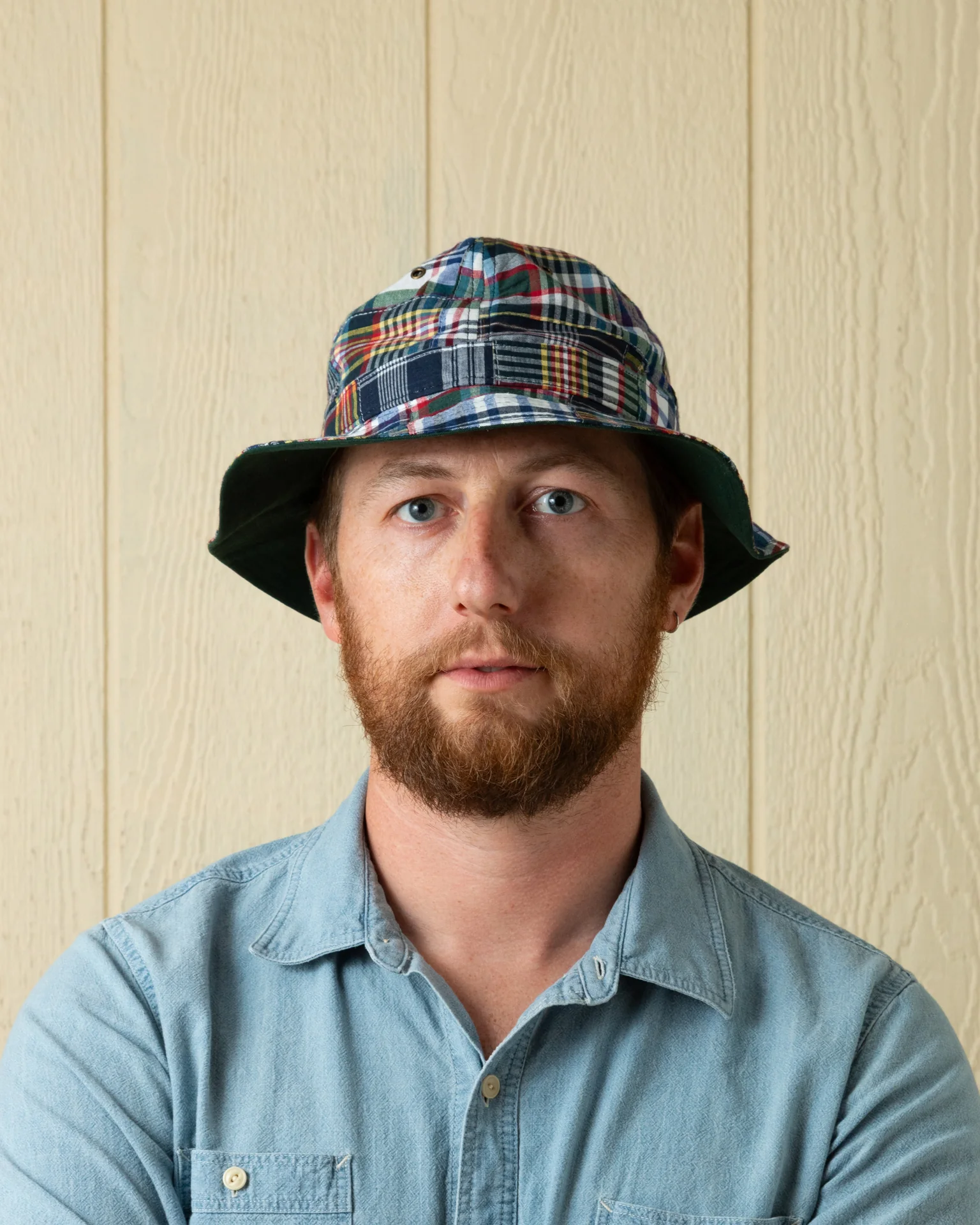 Standard Sailing Hat in Navy Patchwork Madras - Image 4