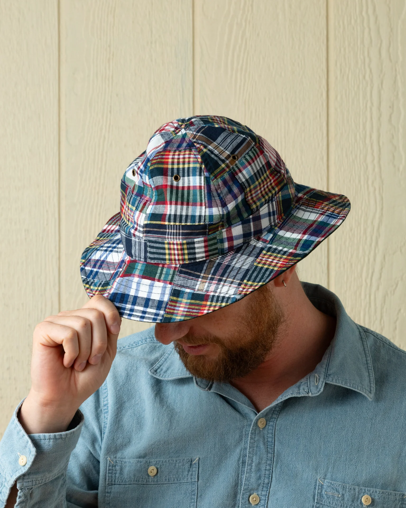 Standard Sailing Hat in Navy Patchwork Madras - Image 5
