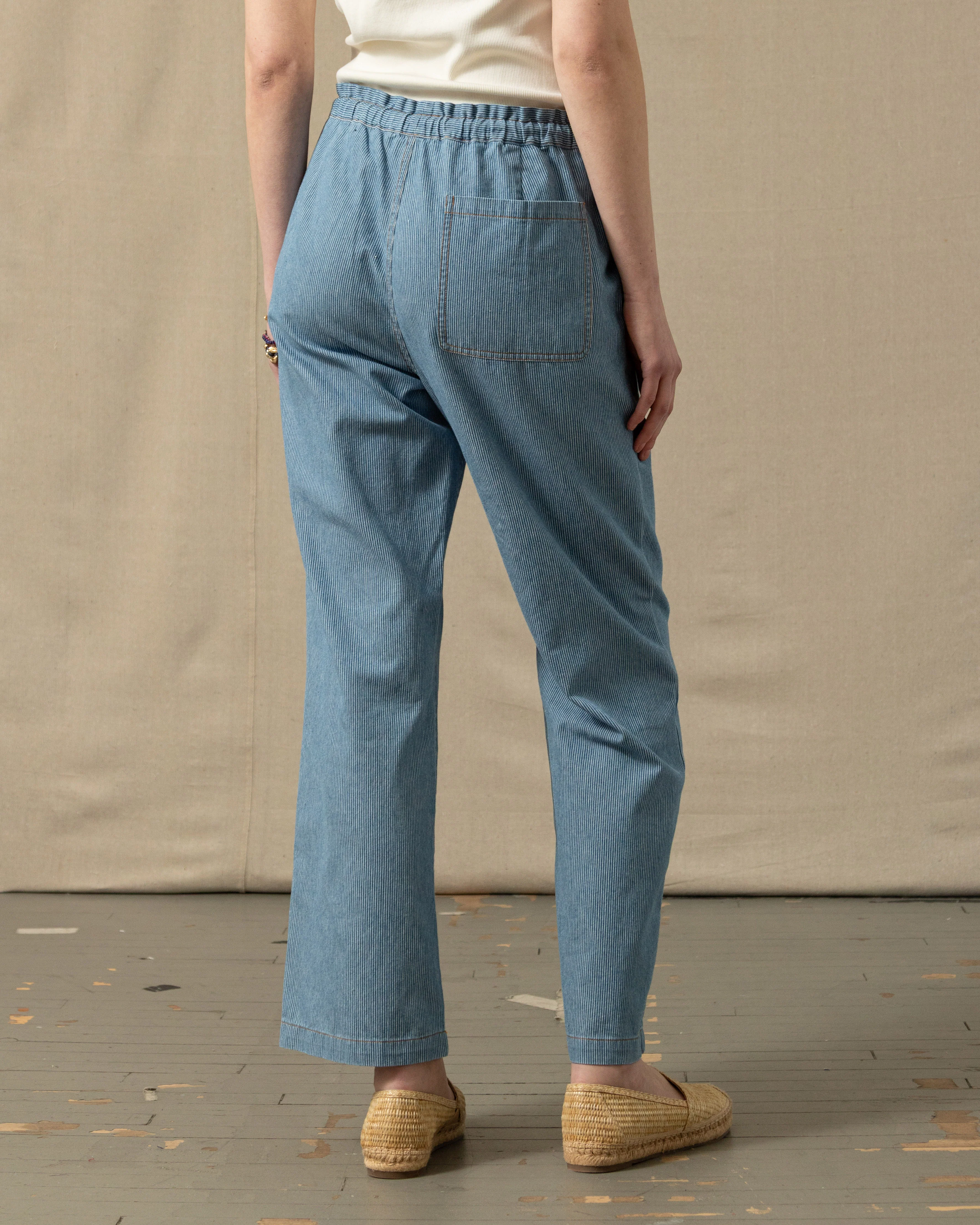Women's Beach Pant in Denim Blue Hickory Stripe - Image 3