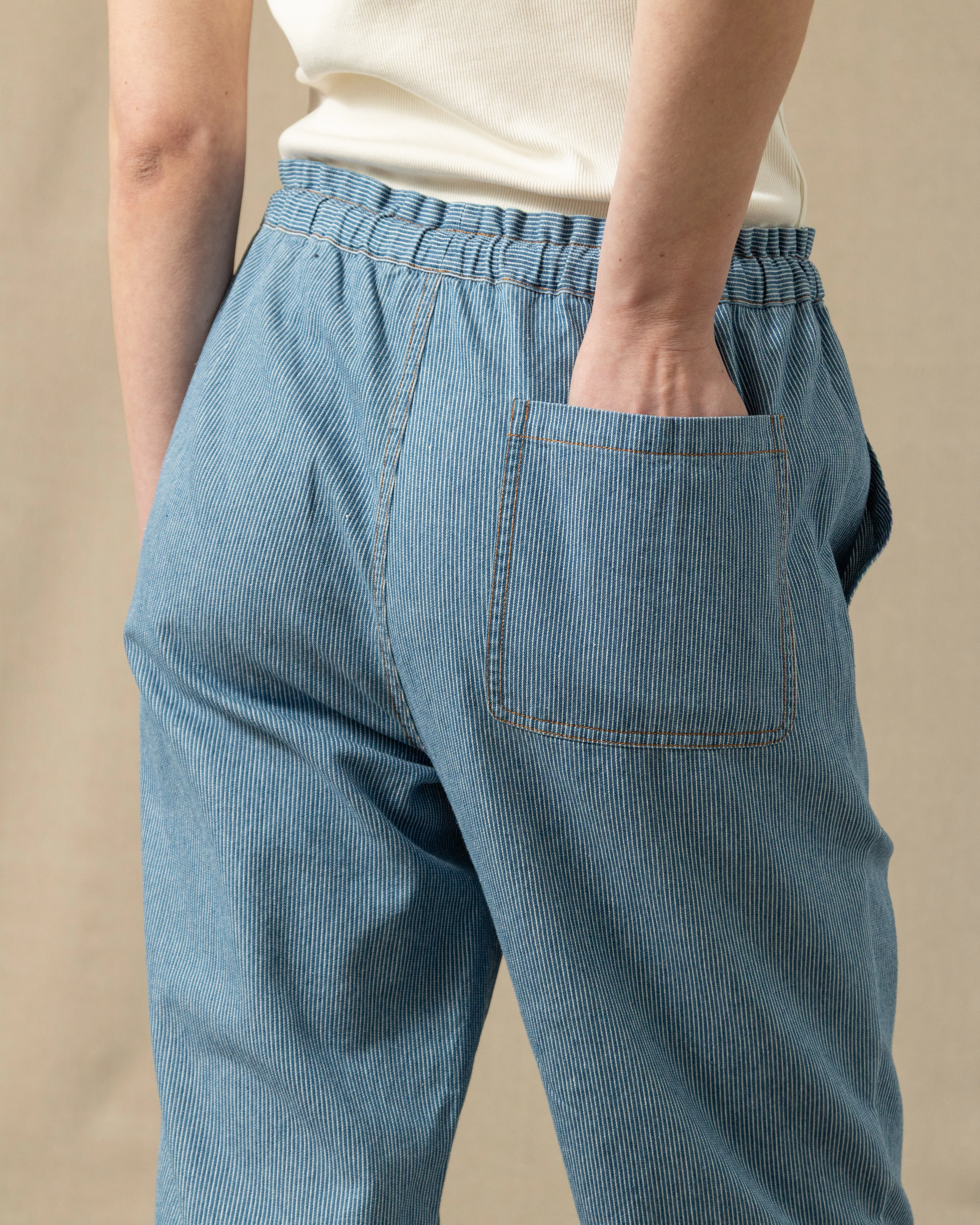 Women's Beach Pant in Denim Blue Hickory Stripe - Image 4