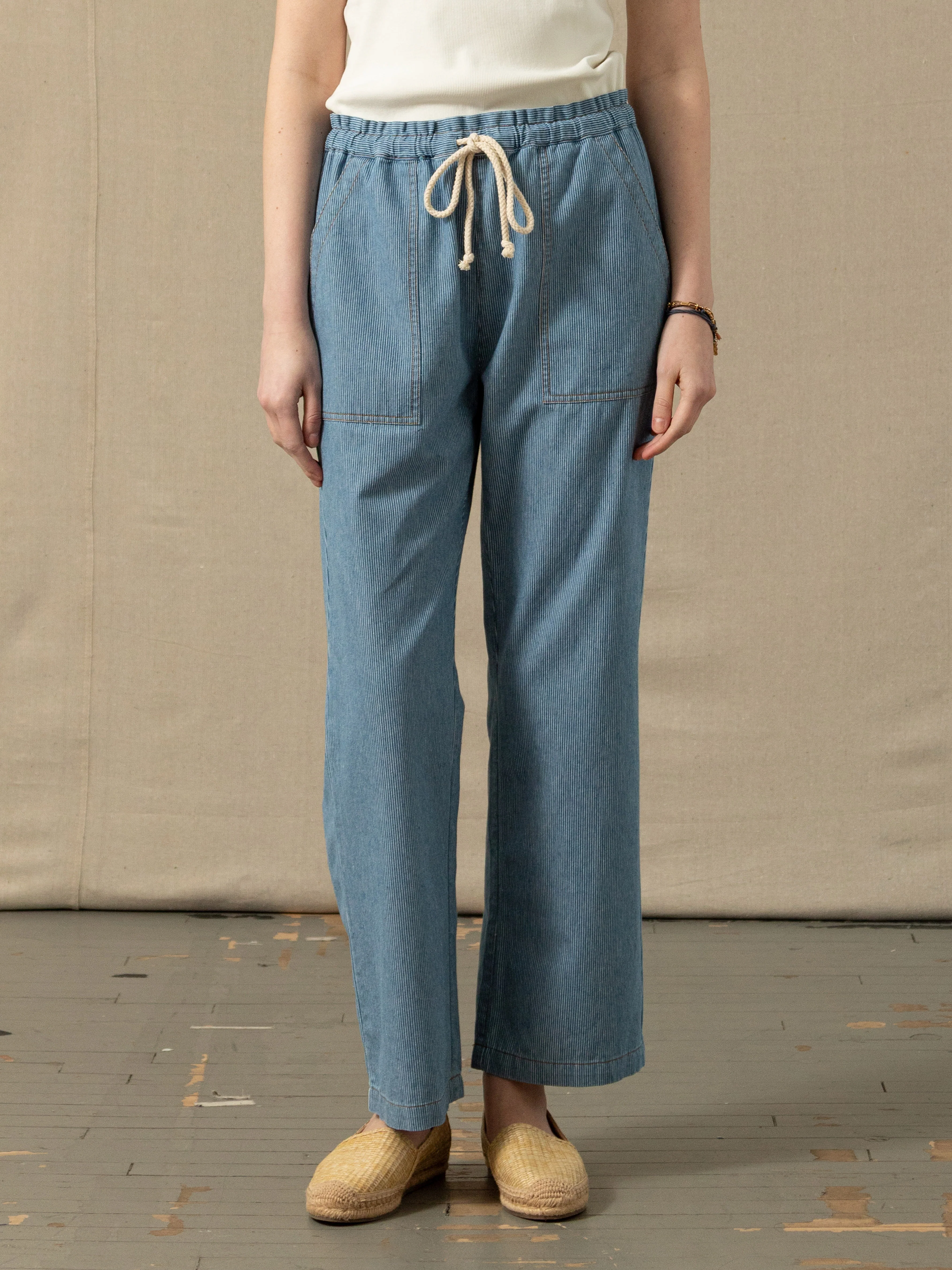 Women's Beach Pant in Denim Blue Hickory Stripe - Image 5