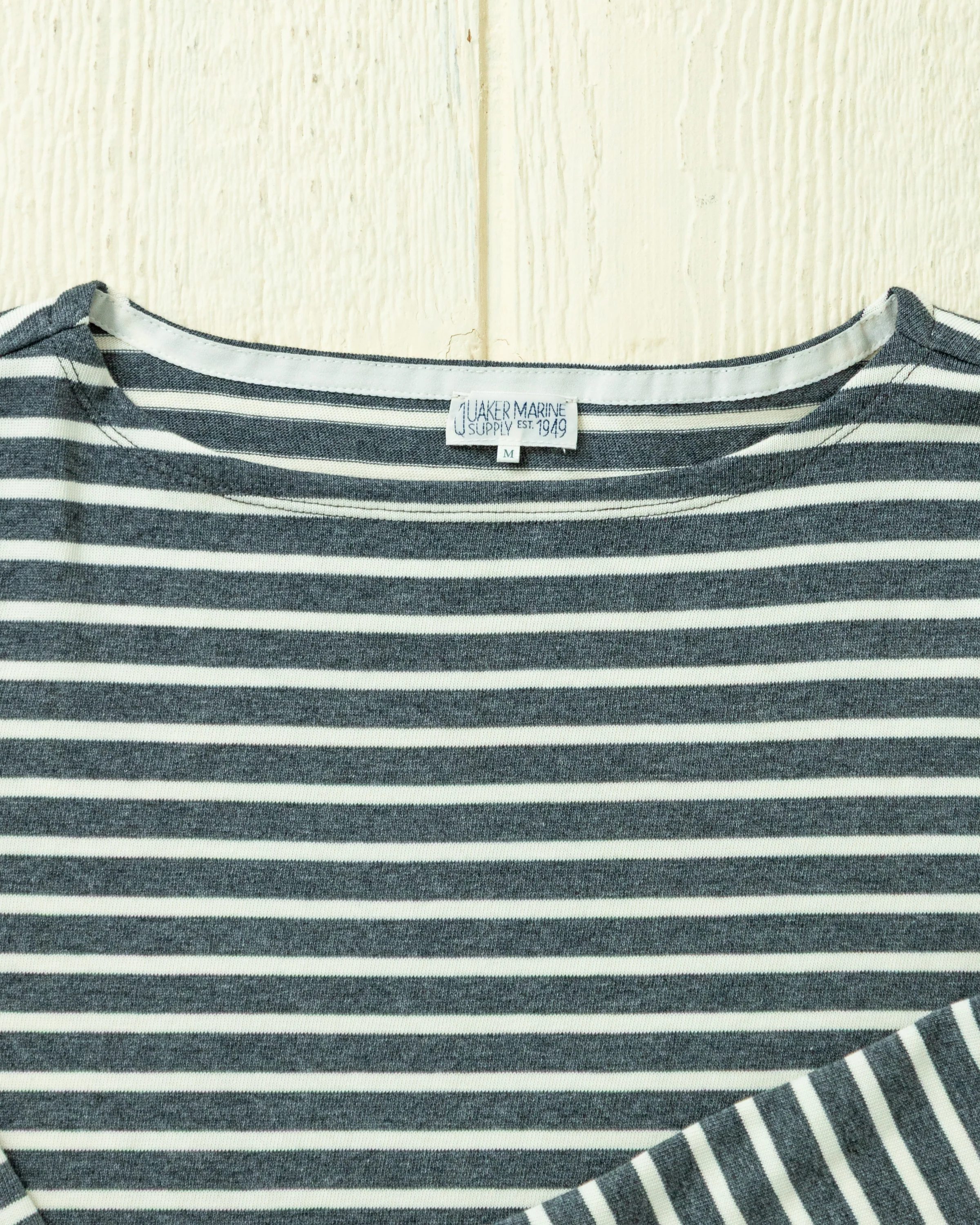 Women's Breton Stripe Boatneck Tee in Graphite/Off White - Image 3