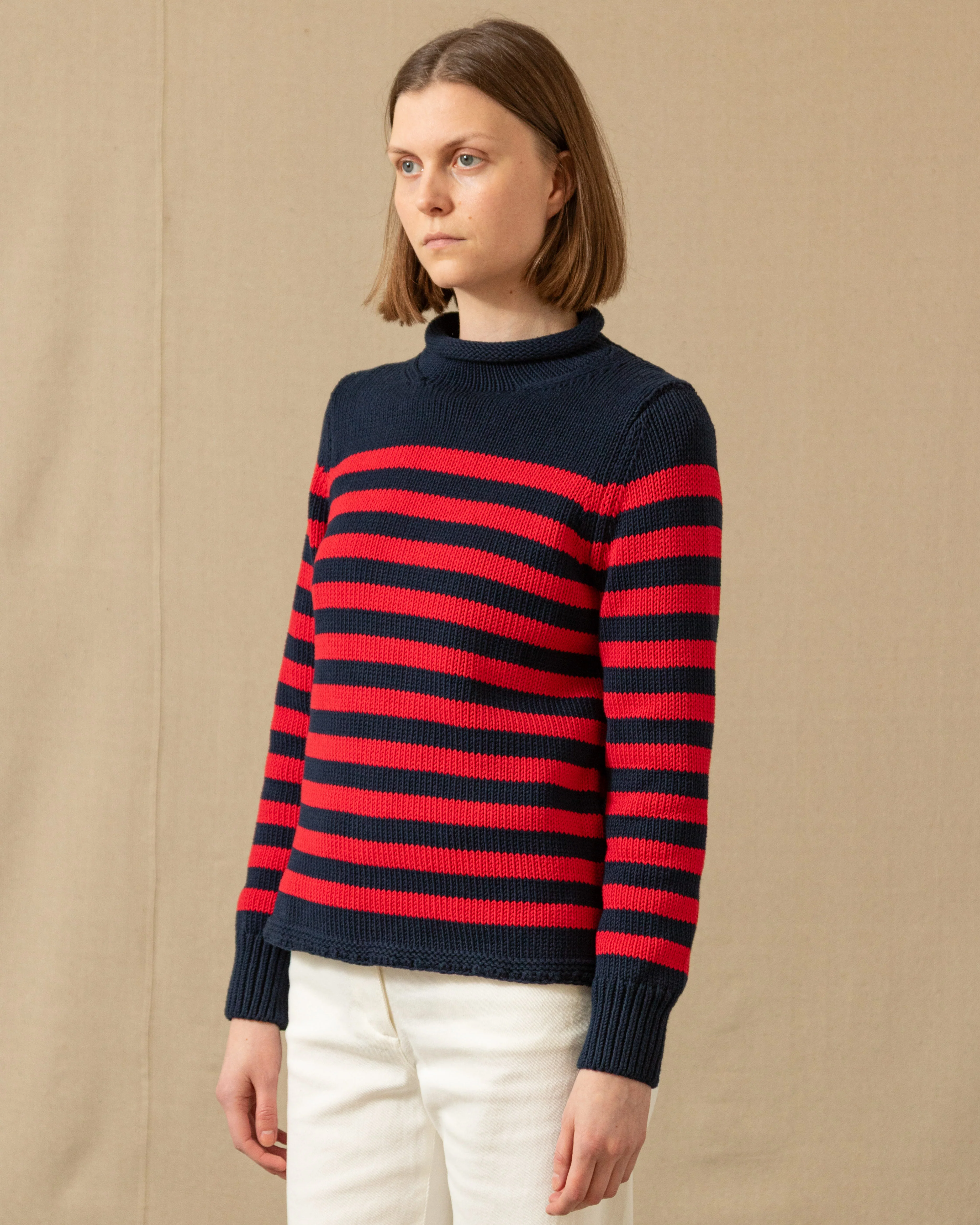 Women's Breton Stripe Fisherman's Sweater in Navy/Red - Image 5