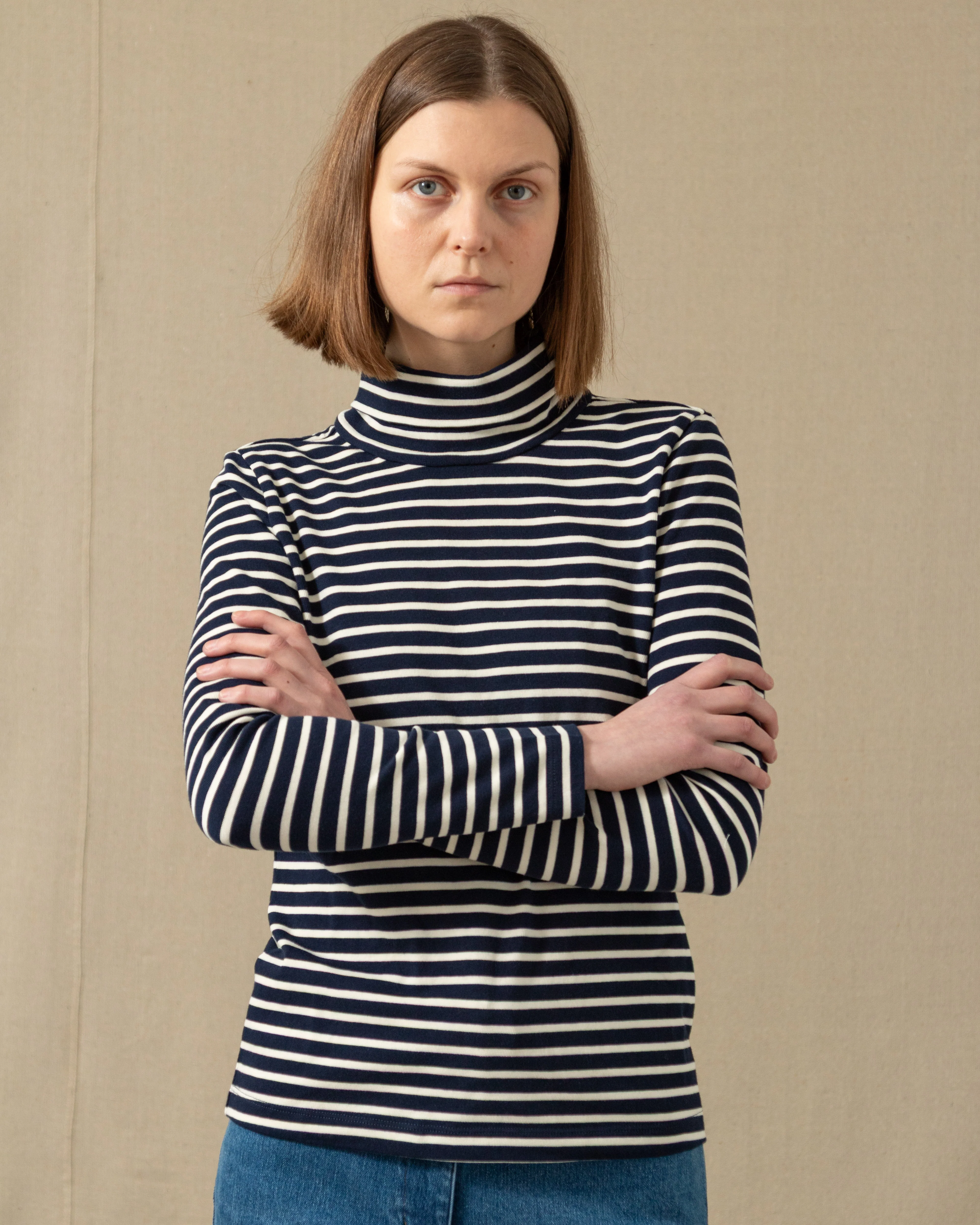 Women's Calypso Turtleneck in Navy/Off White - Image 7