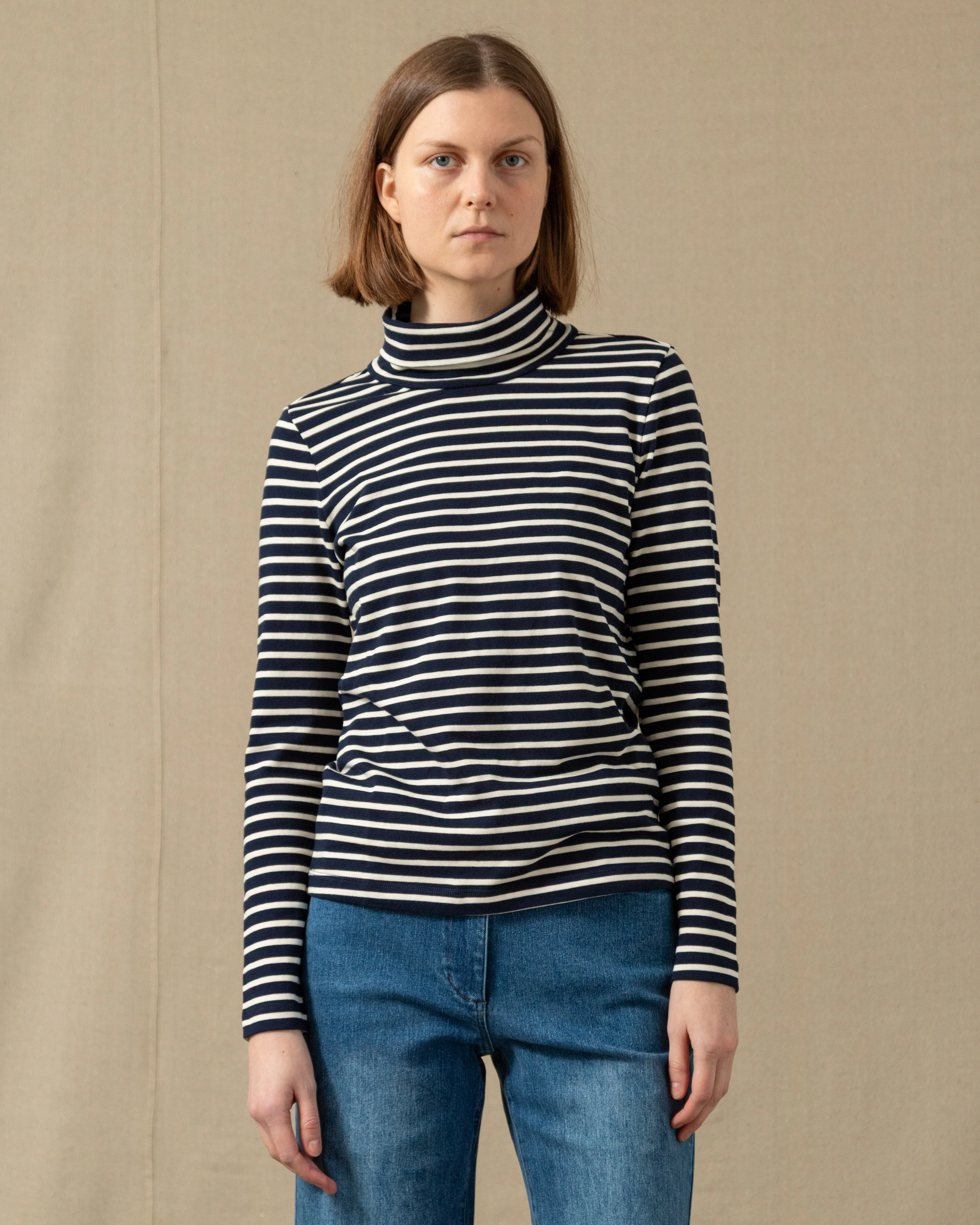 Women's Calypso Turtleneck in Navy/Off White - Image 8