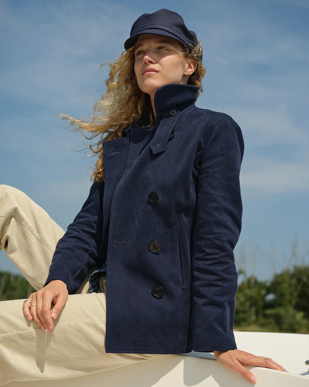 Women's Cropped Peacoat in Navy - Image 4
