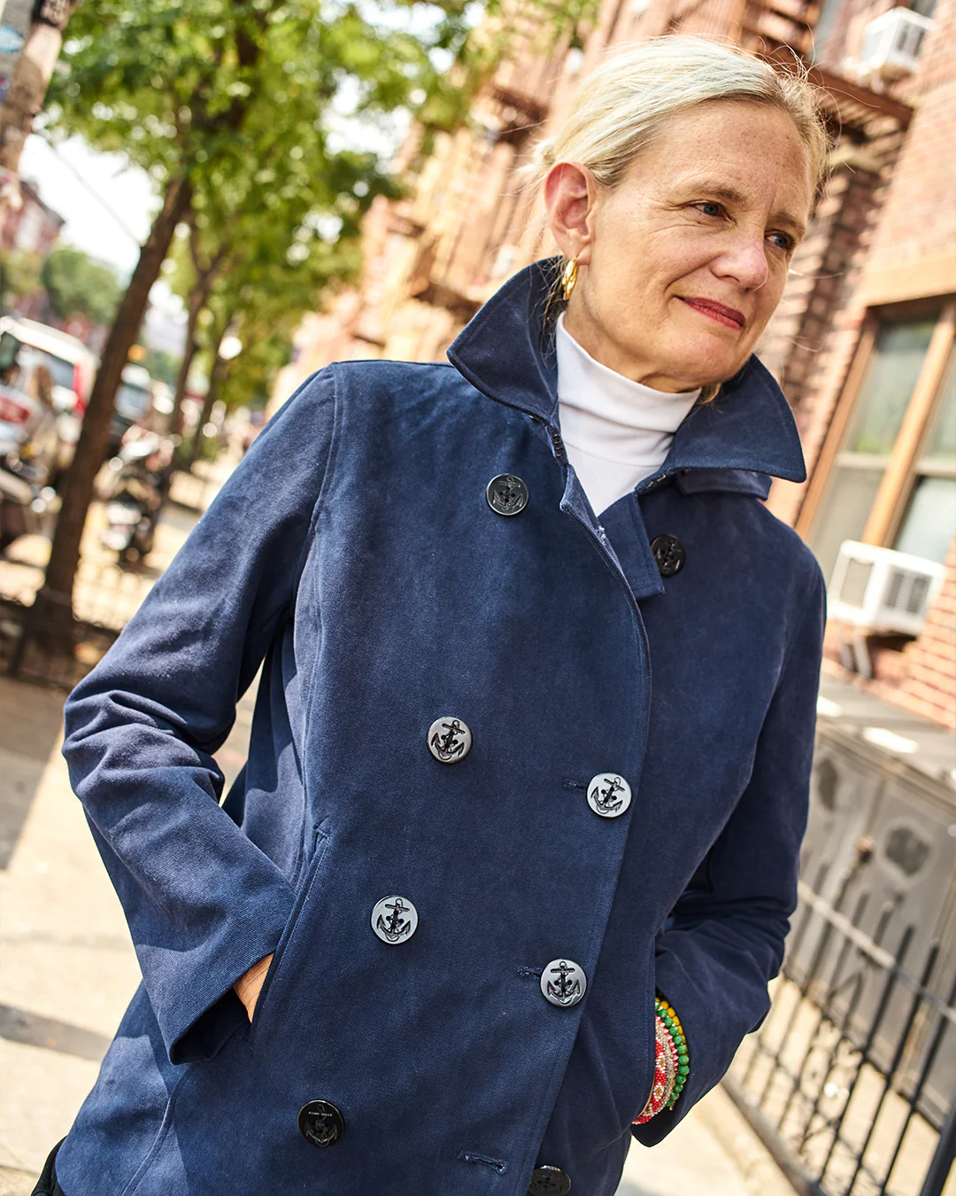 Women's Cropped Peacoat in Navy - Image 6