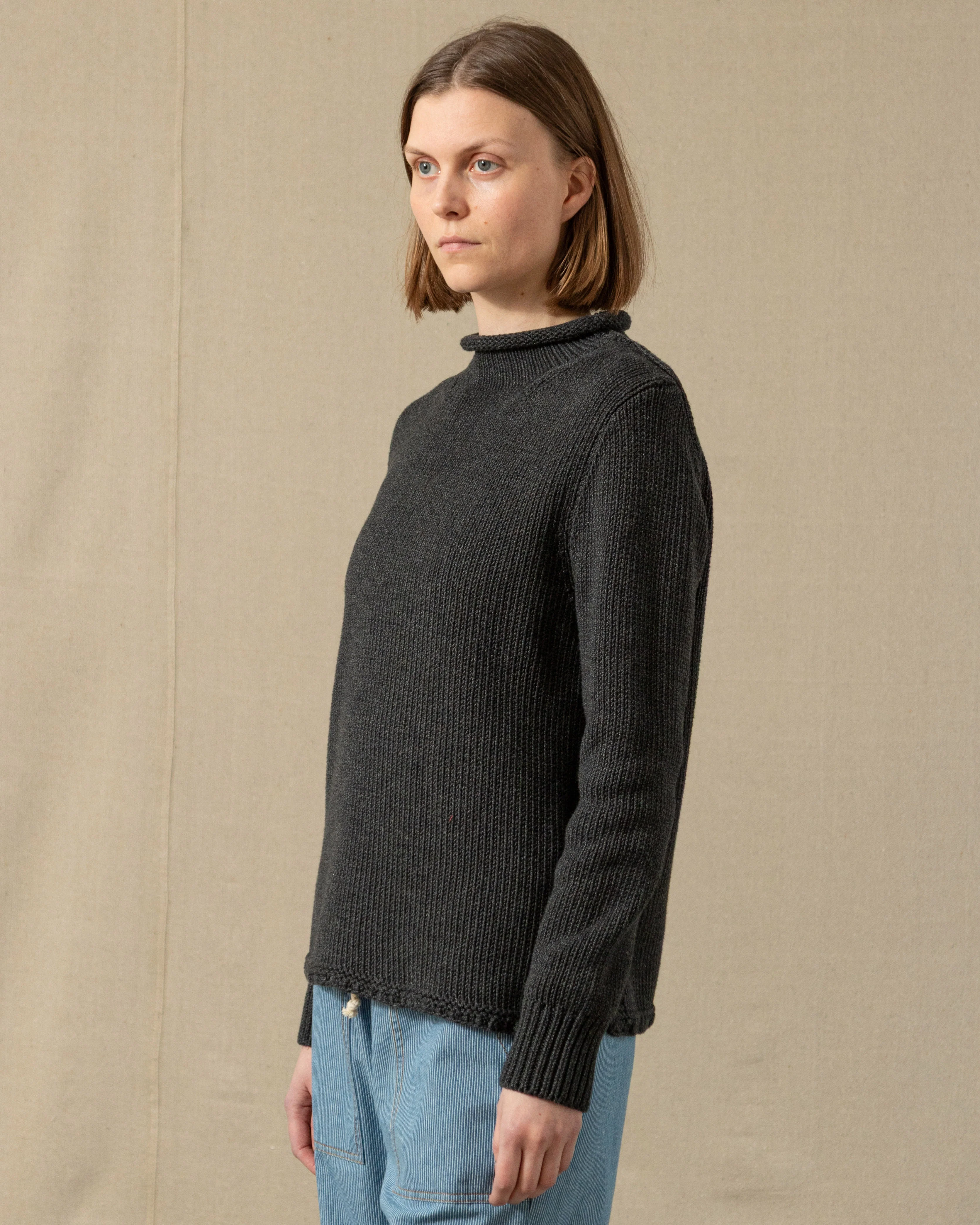 Women's Fisherman's Sweater in Charcoal - Image 3