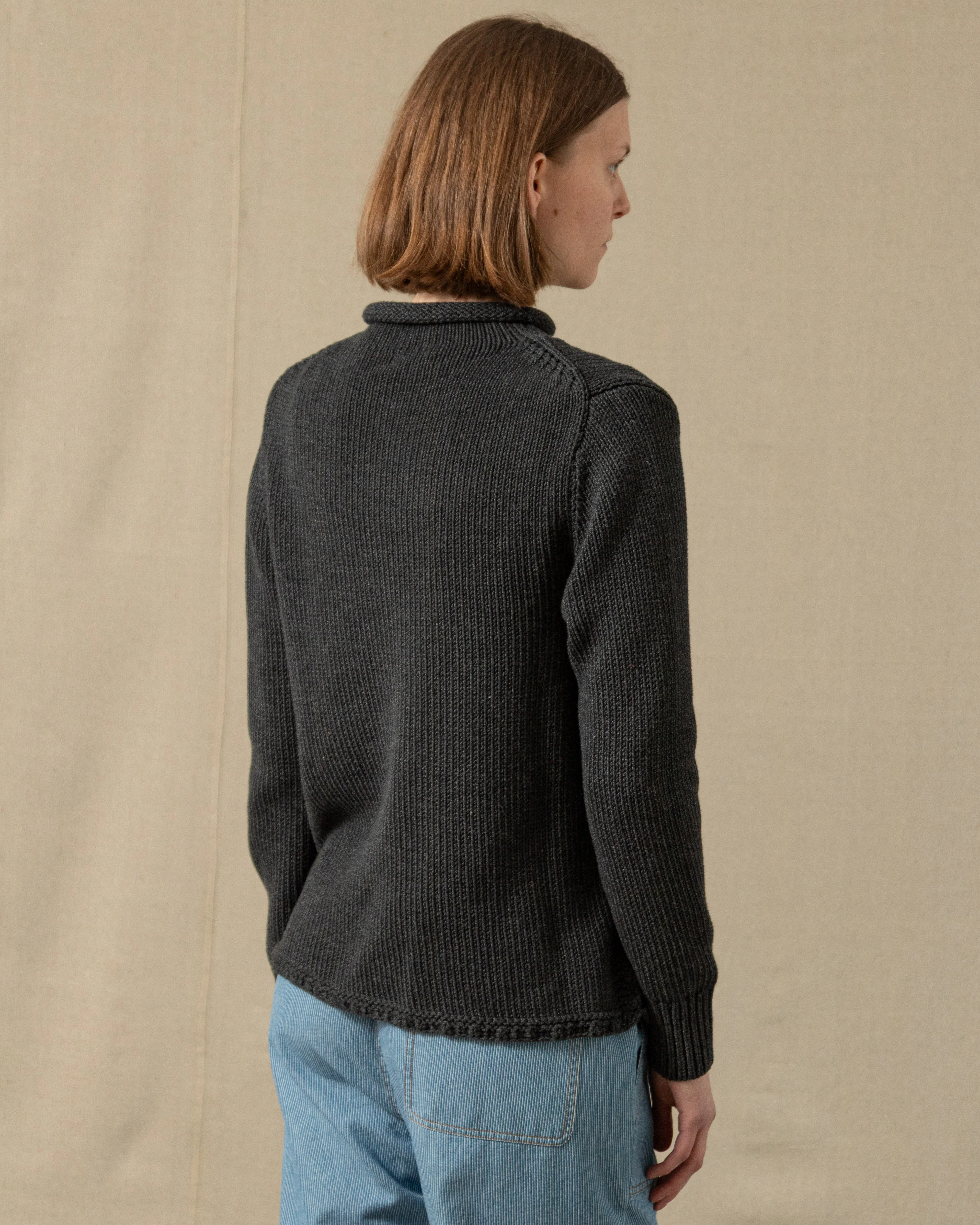 Women's Fisherman's Sweater in Charcoal - Image 4
