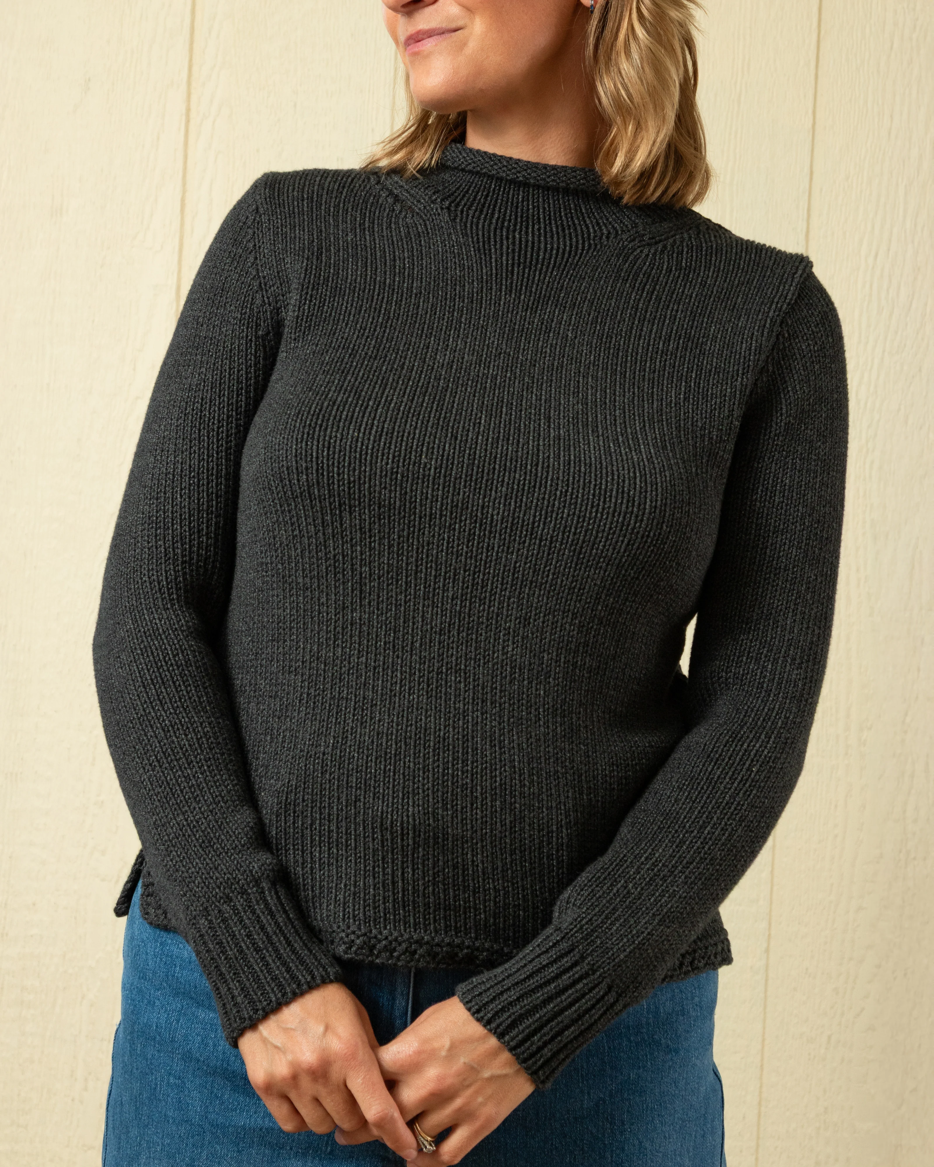 Women's Fisherman's Sweater in Charcoal - Image 6