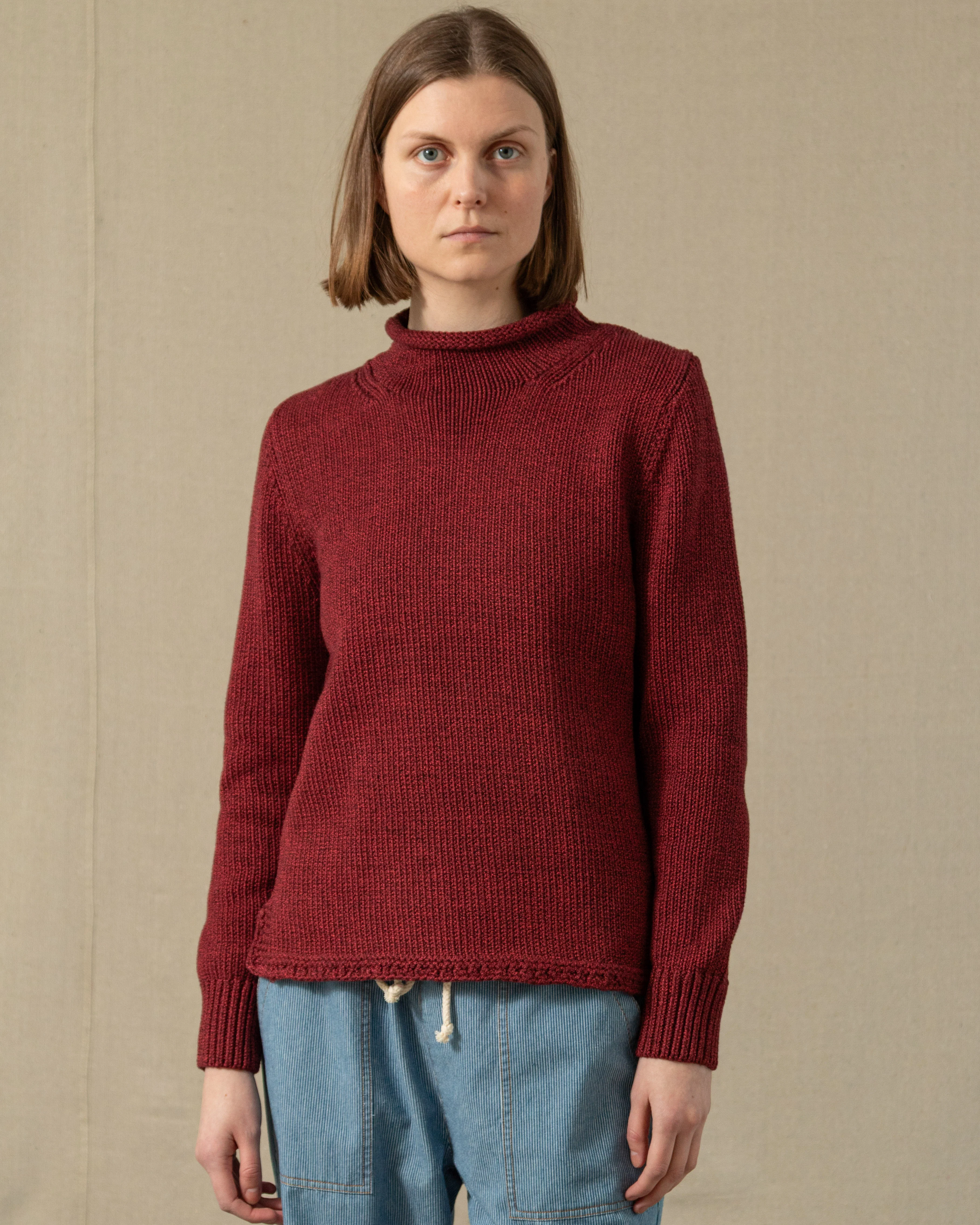 Women's Fisherman's Sweater in Cranberry Mix - Image 3