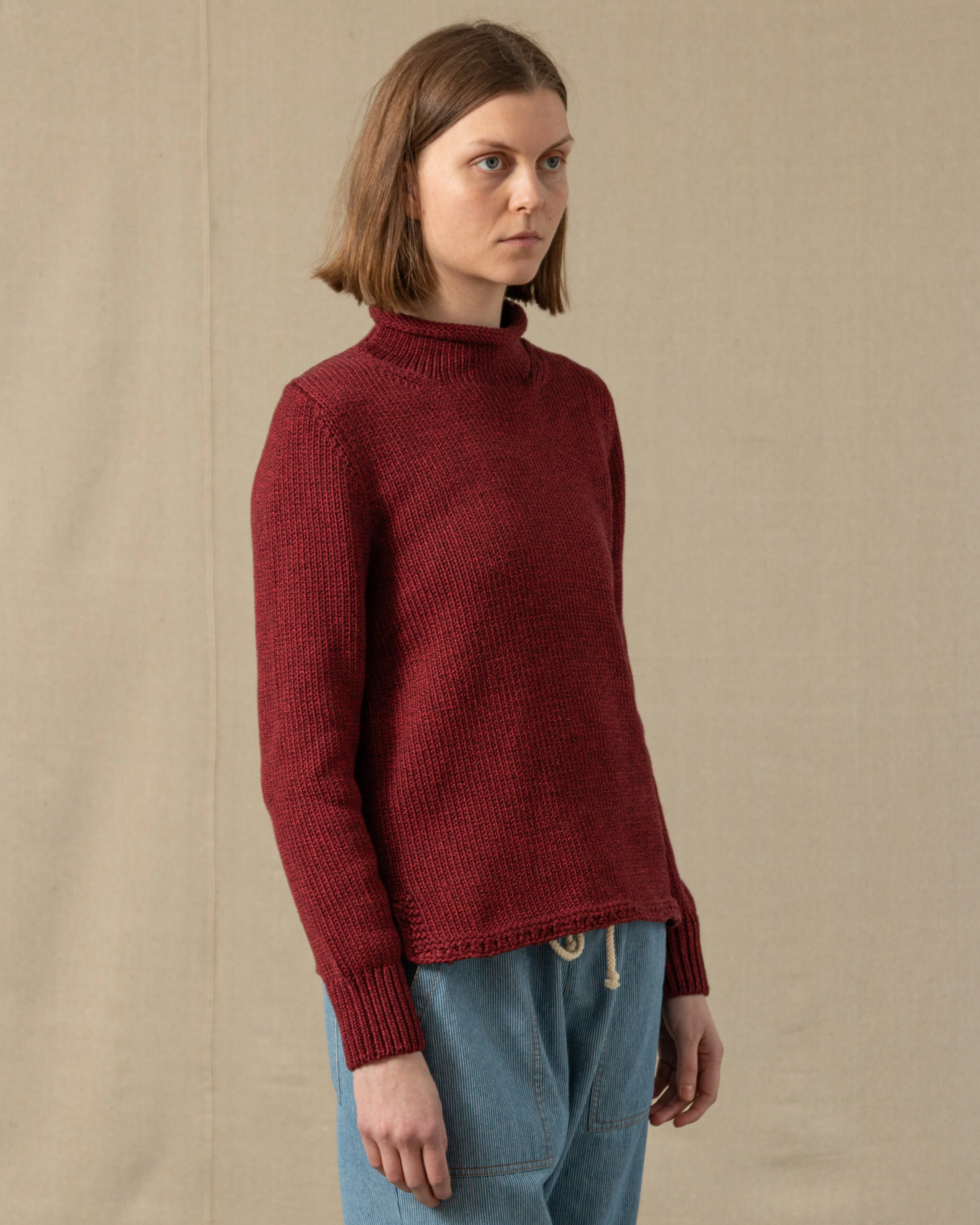 Women's Fisherman's Sweater in Cranberry Mix - Image 4