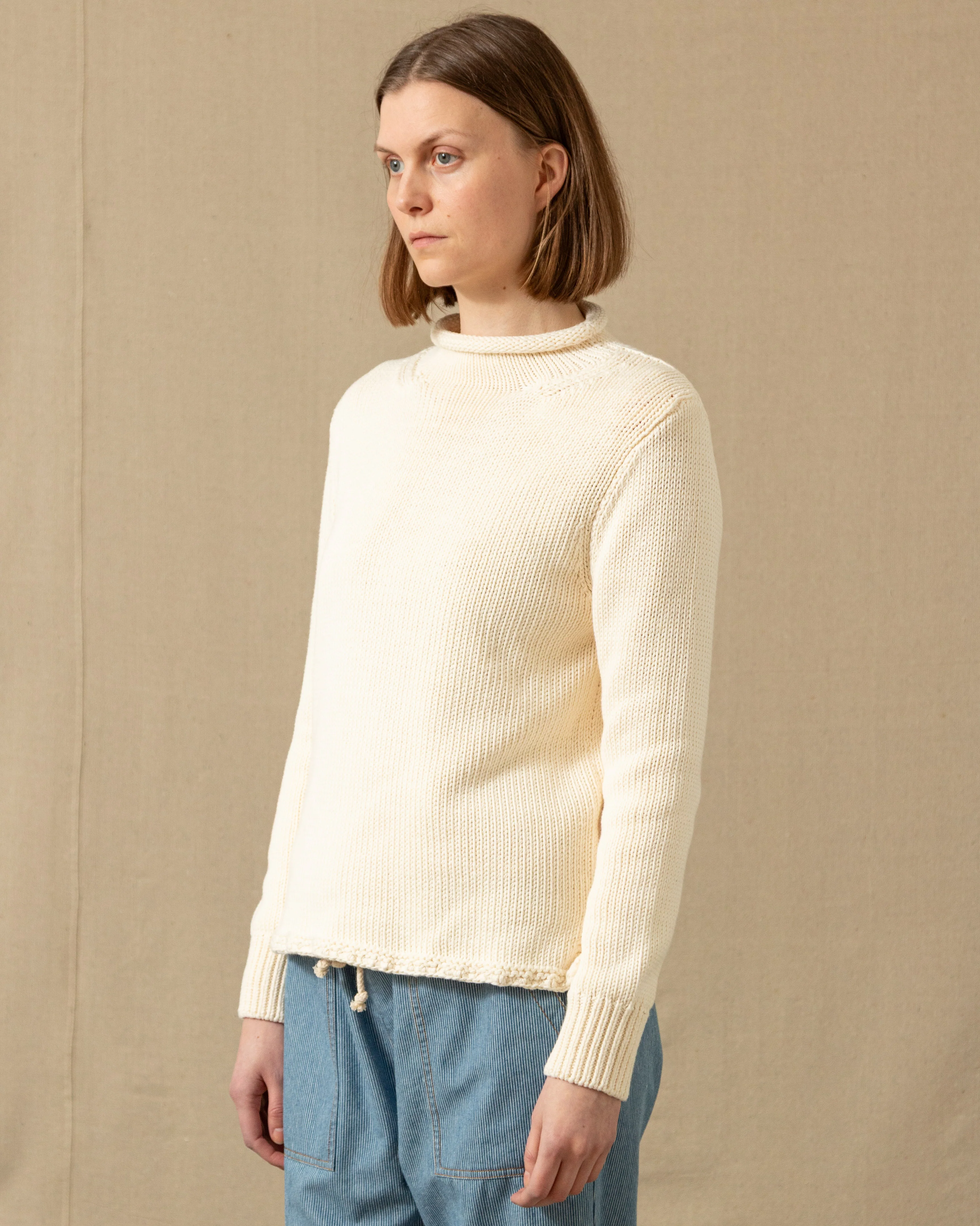 Women's Fisherman's Sweater in Egret - Image 3