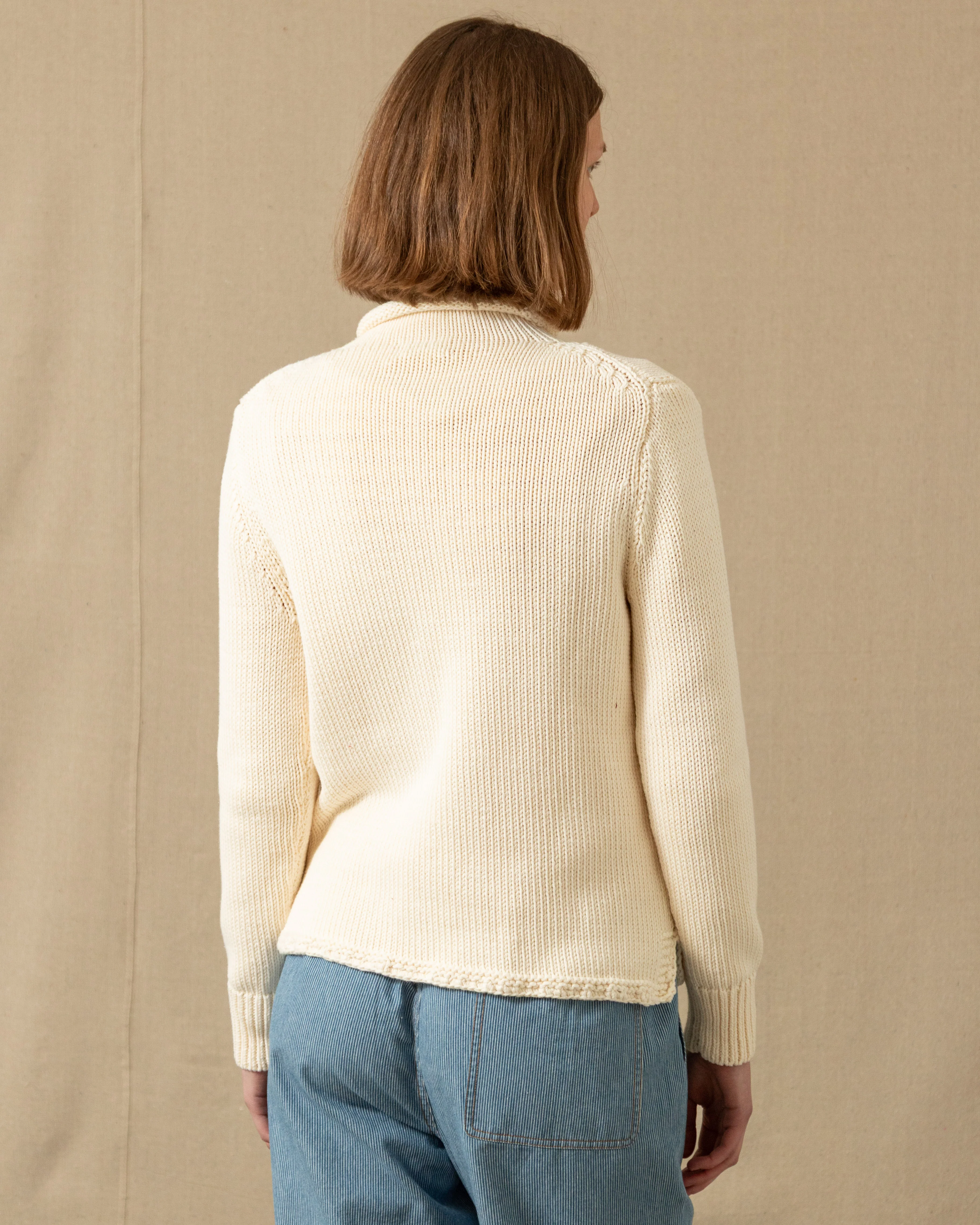 Women's Fisherman's Sweater in Egret - Image 4