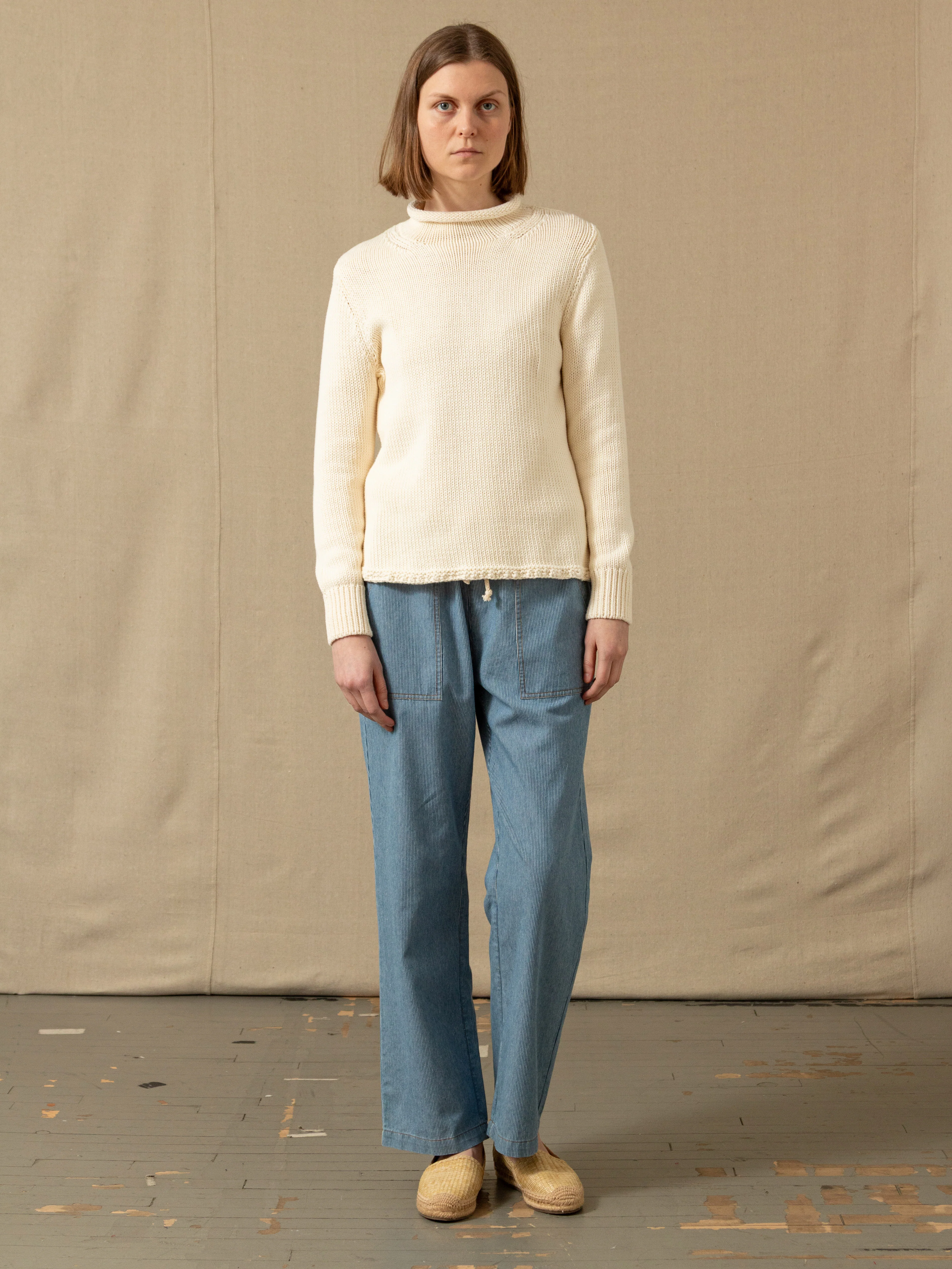 Women's Fisherman's Sweater in Egret - Image 5